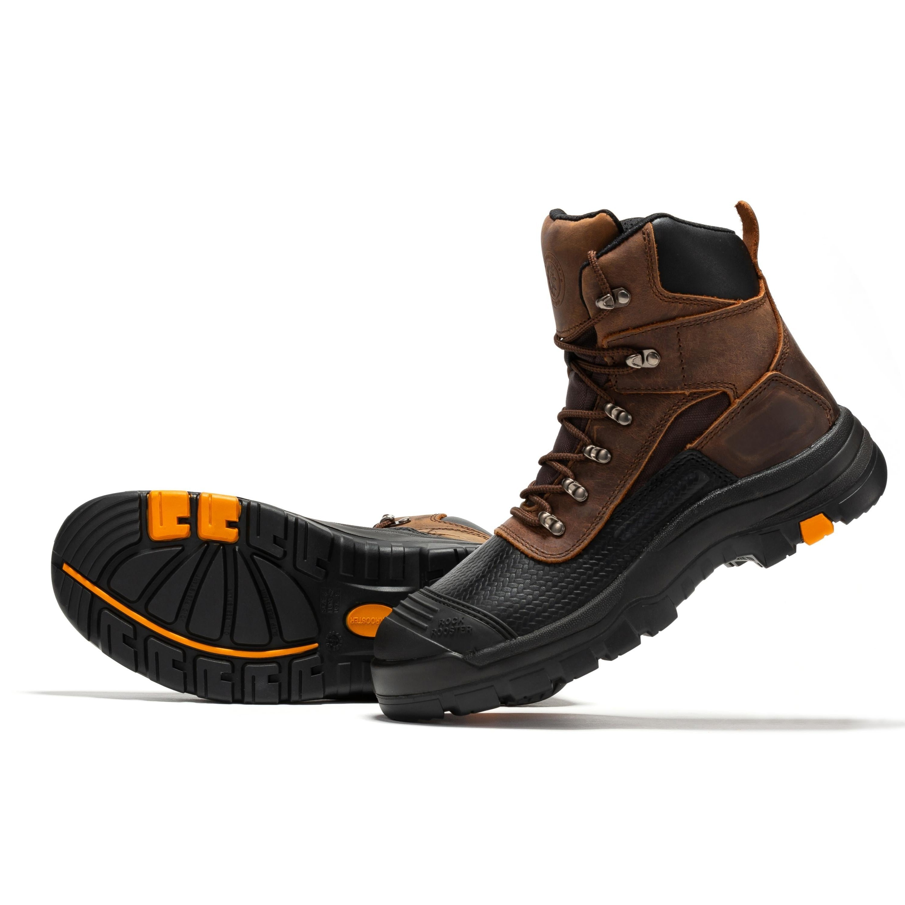 Rock Rooster Sedona 6-inch waterproof steel toe leather work boots showing rugged leather exterior and sturdy steel toe design.