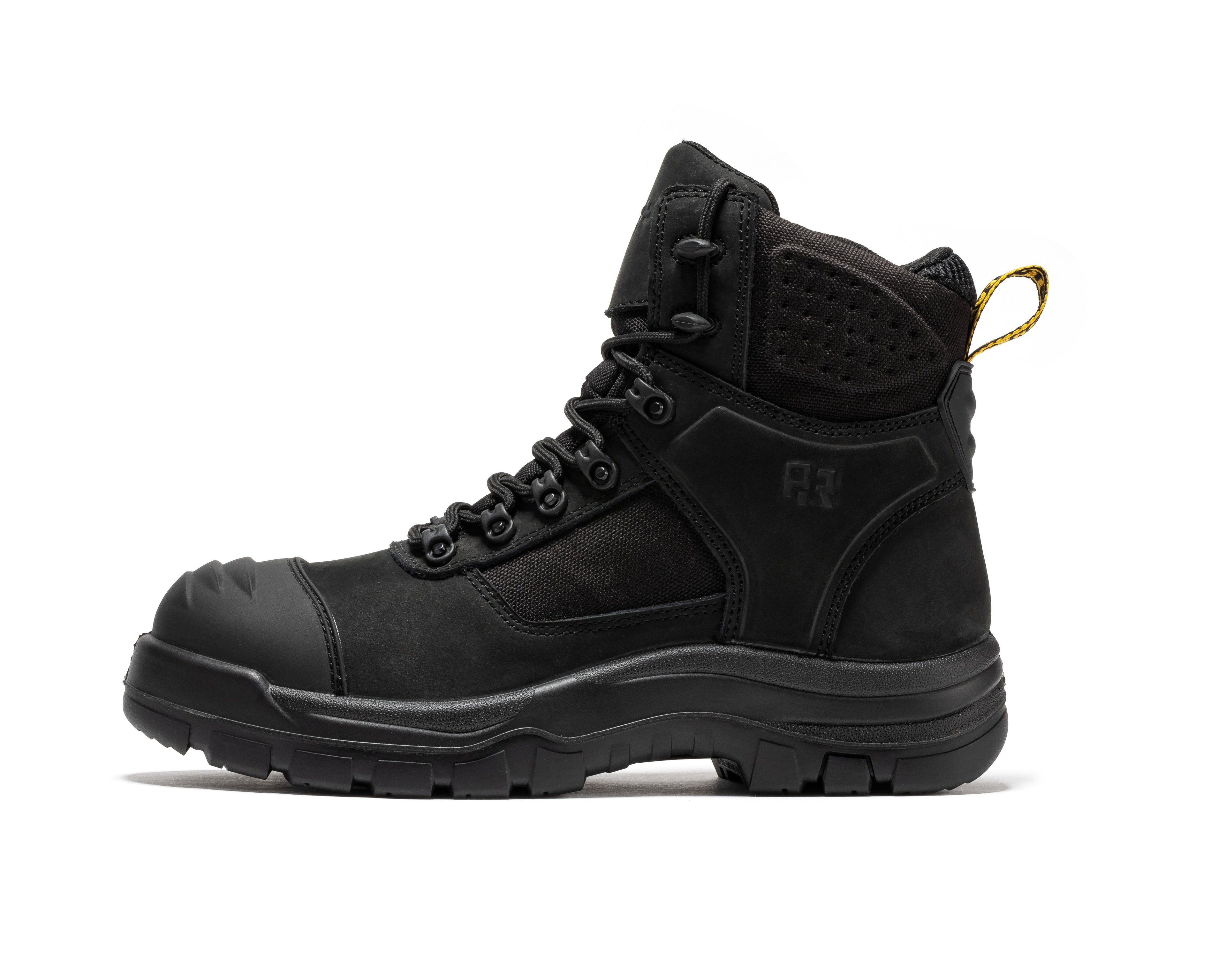 Rock Rooster Stowe Black 7-inch composite toe leather work boots with sturdy construction and durable design.