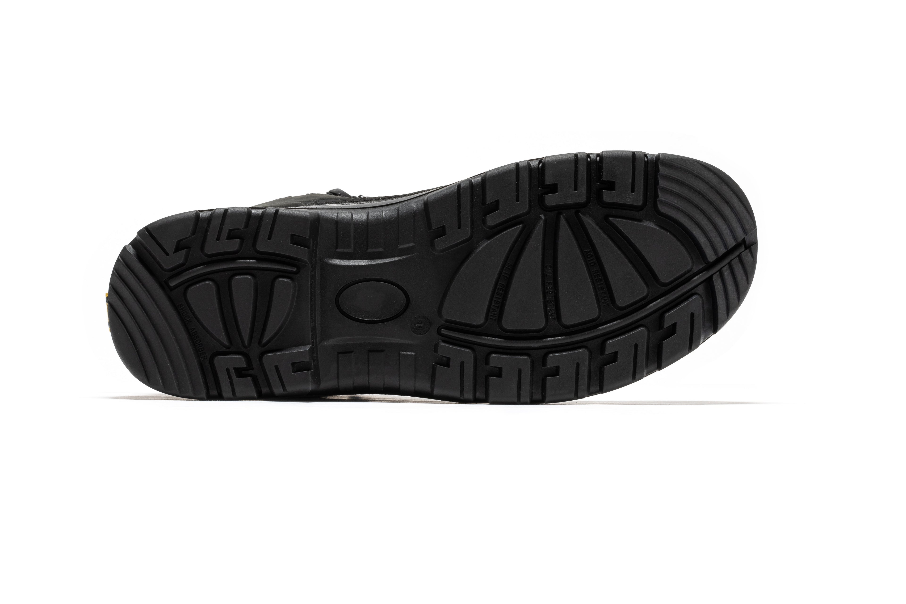 RockROOSTER Stowe Black 7-inch composite toe leather work boots, featuring durable construction and sturdy design for safety and comfort.