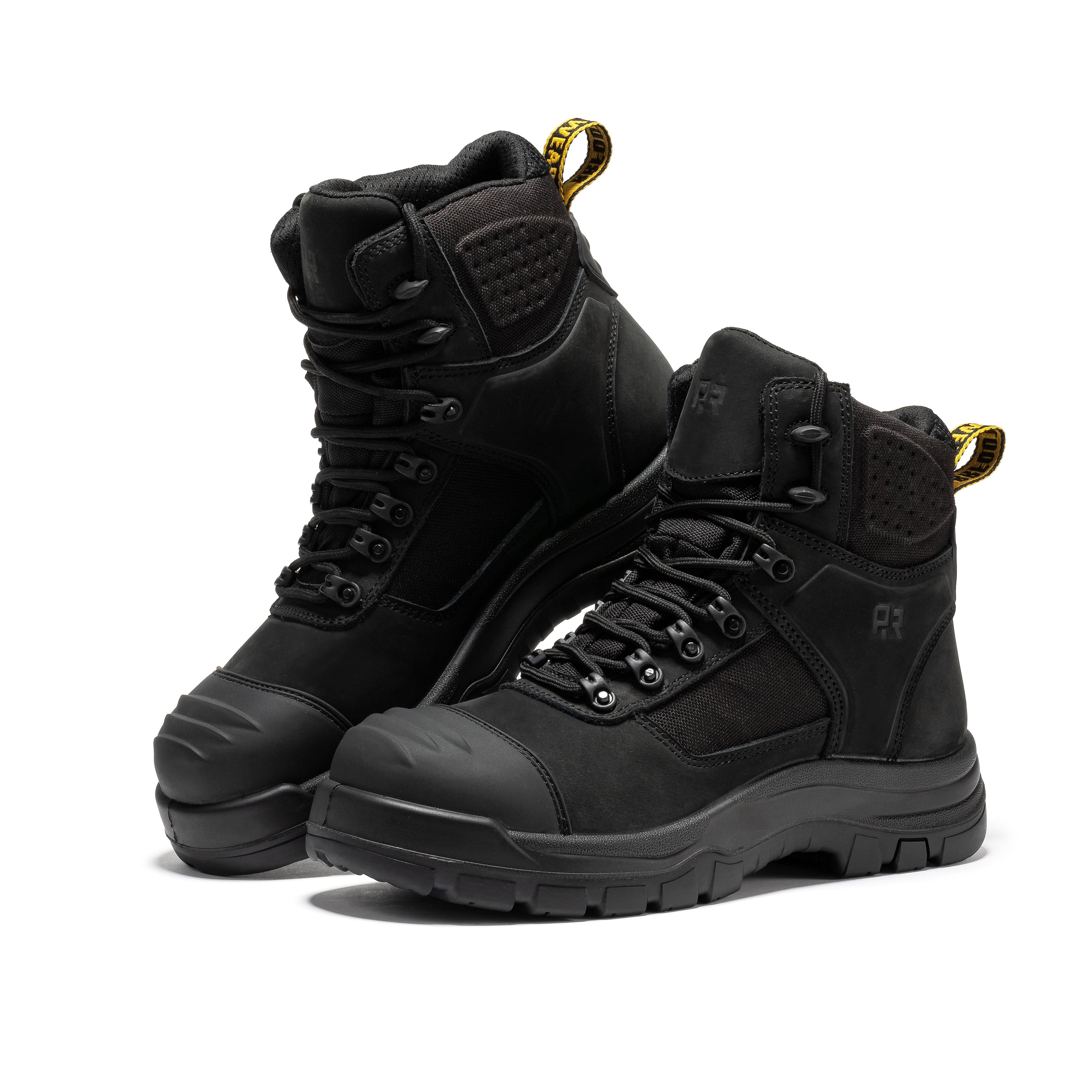 Black Rock Rooster Stowe 7-inch composite toe leather work boots with sturdy design and durable construction.