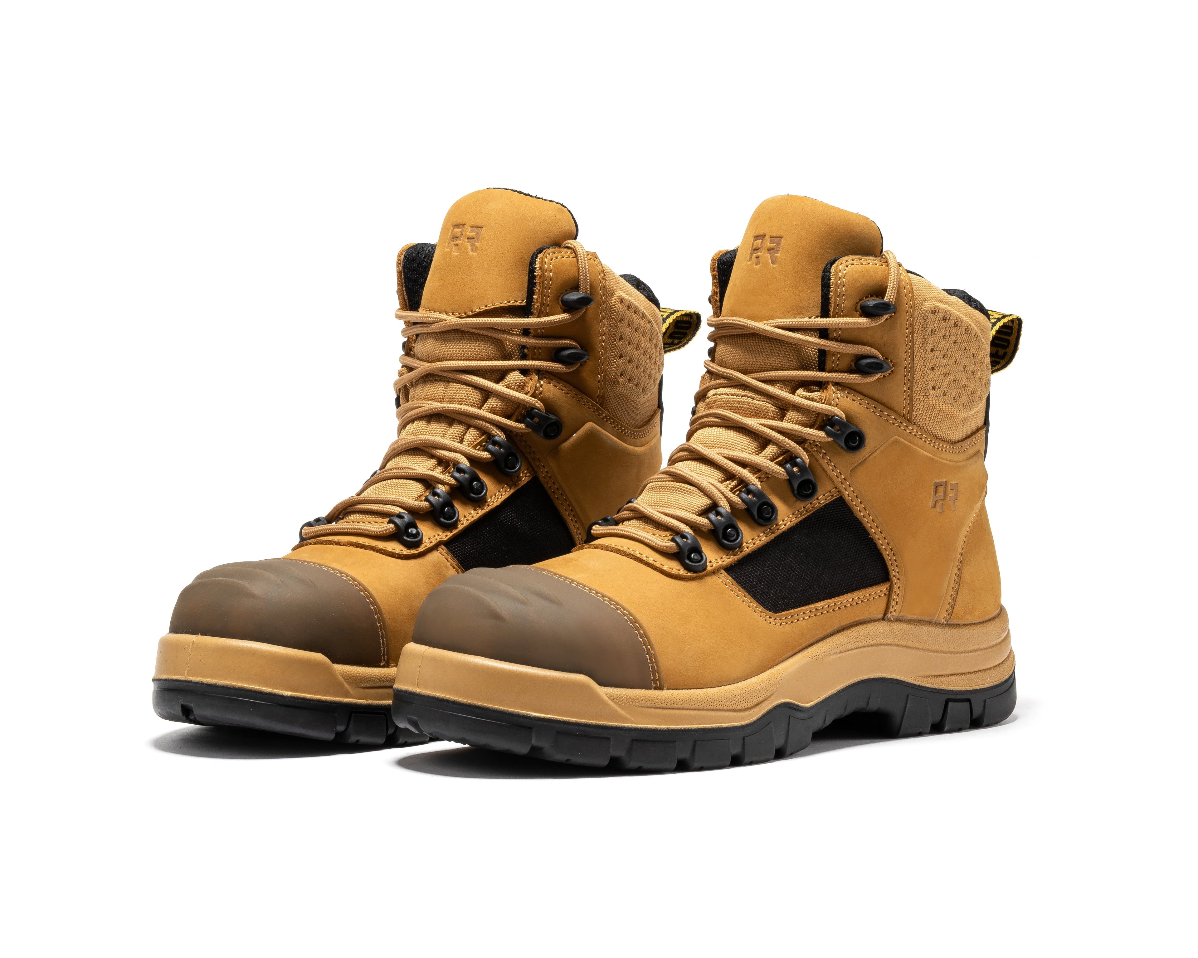 Black Rock Rooster Stowe 7-inch composite toe leather work boots showing sturdy leather upper and safety toe design.