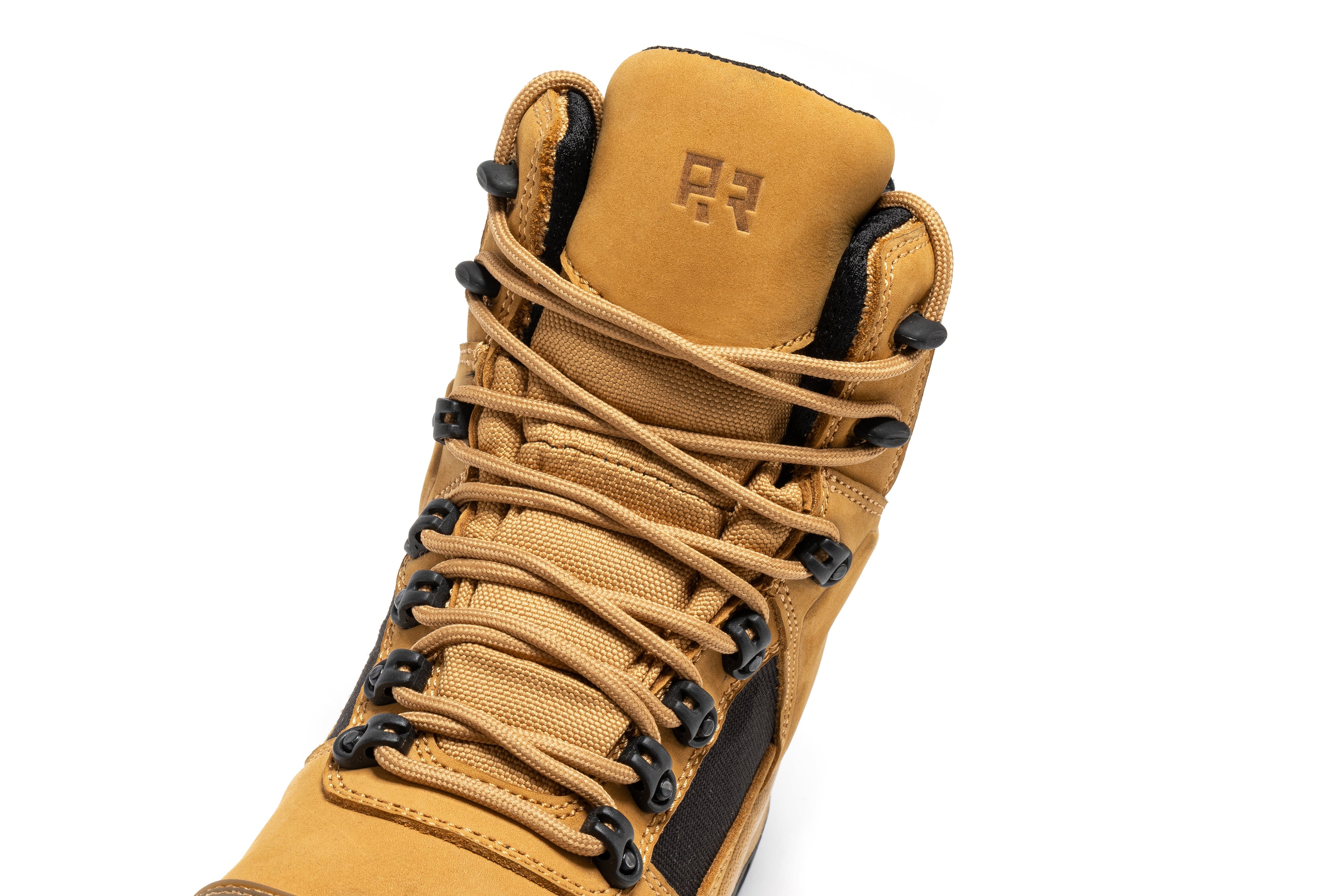 Rock Rooster Stowe Black 7-inch composite toe leather work boots with sturdy design and durable sole.