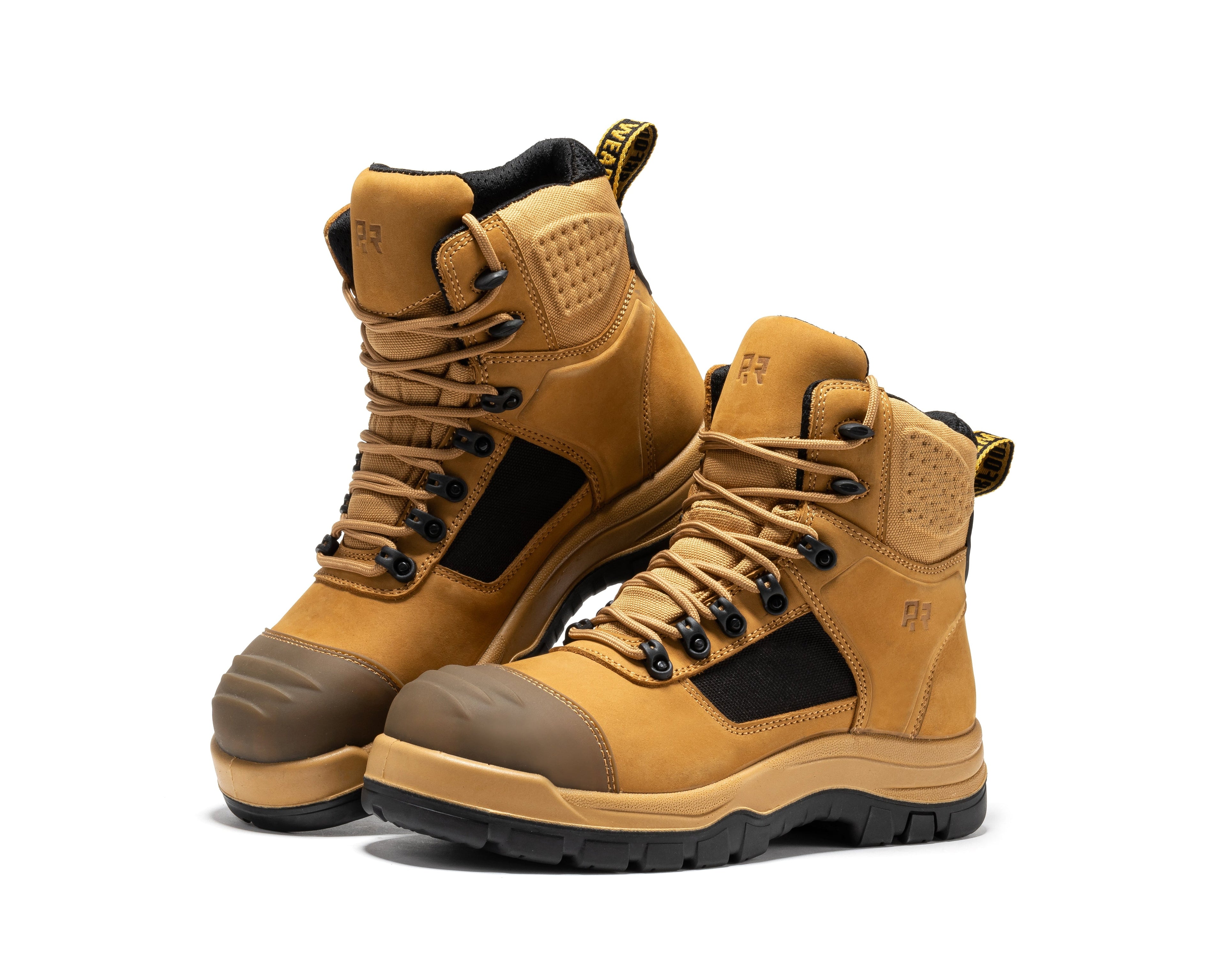 Black ROCKROOSTER Stowe 7-inch composite toe leather work boots for men, safety footwear with durable construction and sturdy soles.