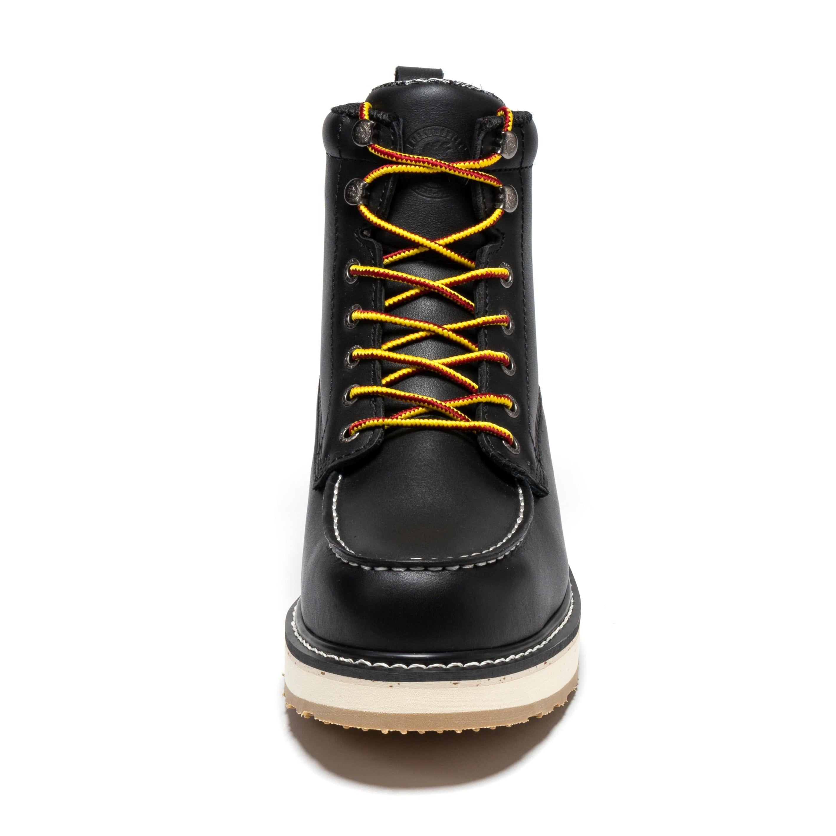 RockROOSTER Trinidad men's 6-inch black steel toe wedge work boots, sturdy leather shoes with rugged outsole.