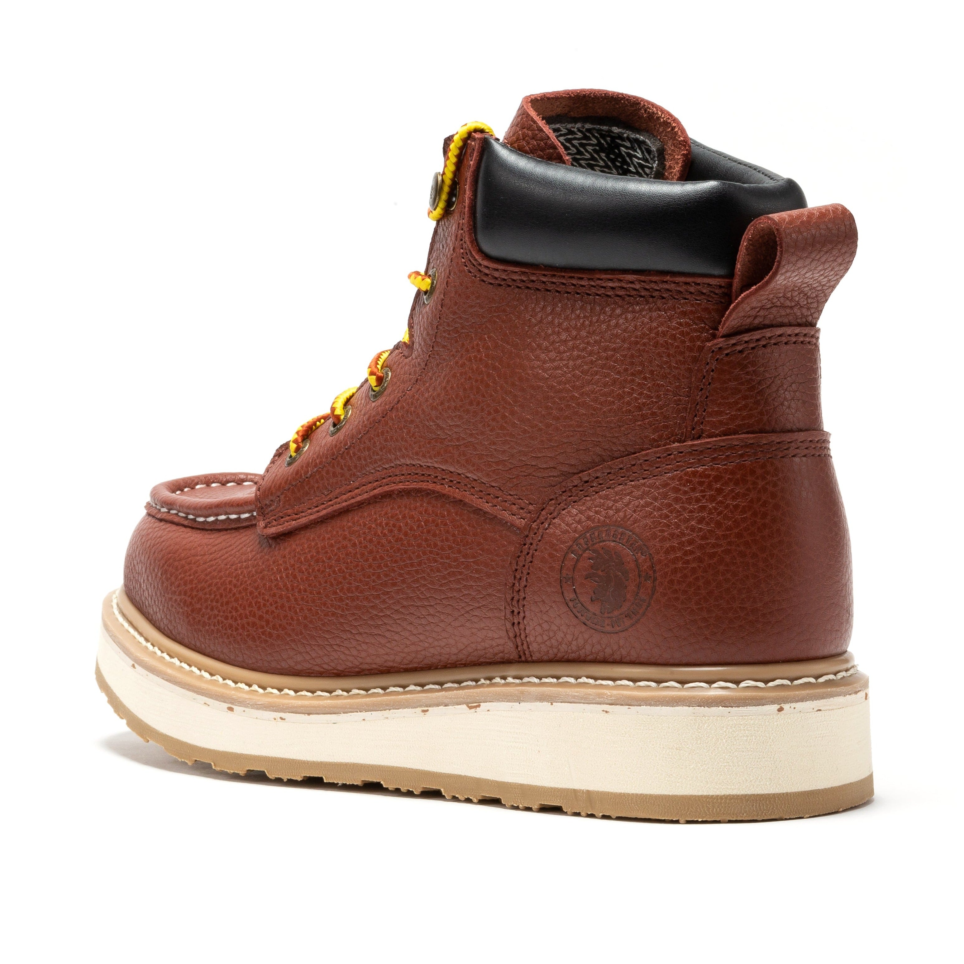 RockROOSTER Walker men's 6-inch brown soft toe wedge work boots with sturdy leather uppers and rugged outsole.