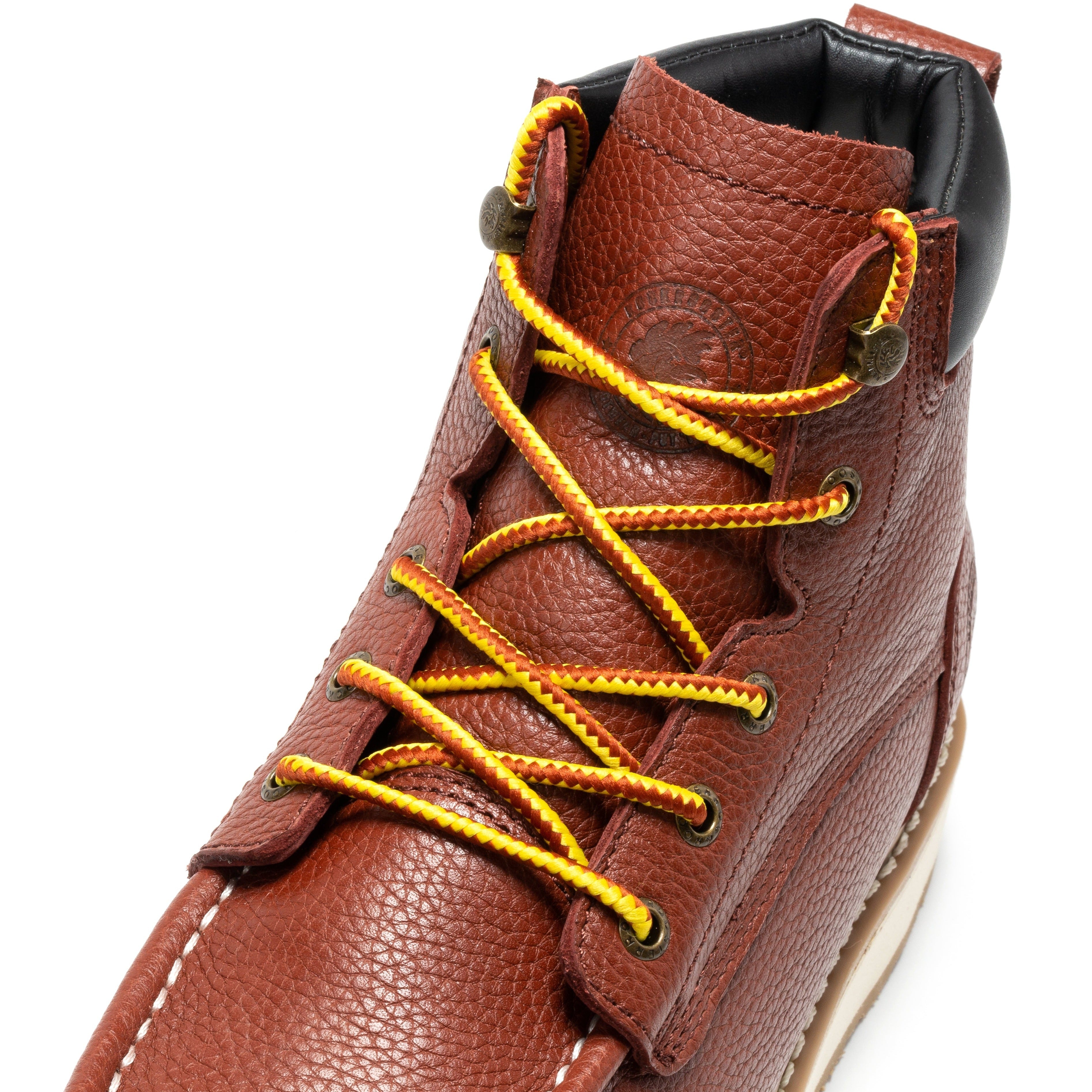 RockRooster Walker men's 6-inch brown soft toe wedge work boots with sturdy leather construction and rugged outsole.
