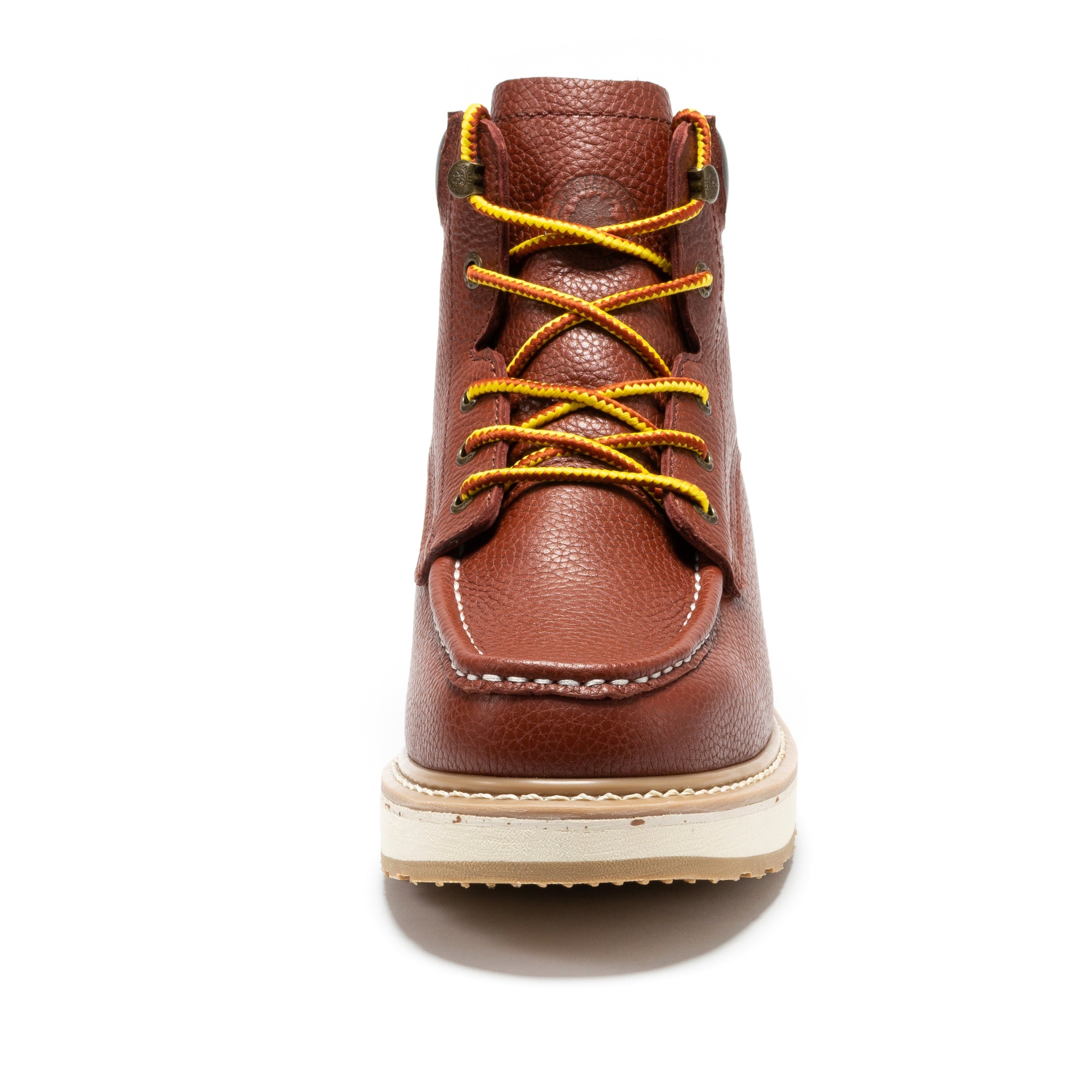 Rockrooster Walker men's 6-inch brown soft toe wedge work boots with sturdy leather construction and rugged outsole.