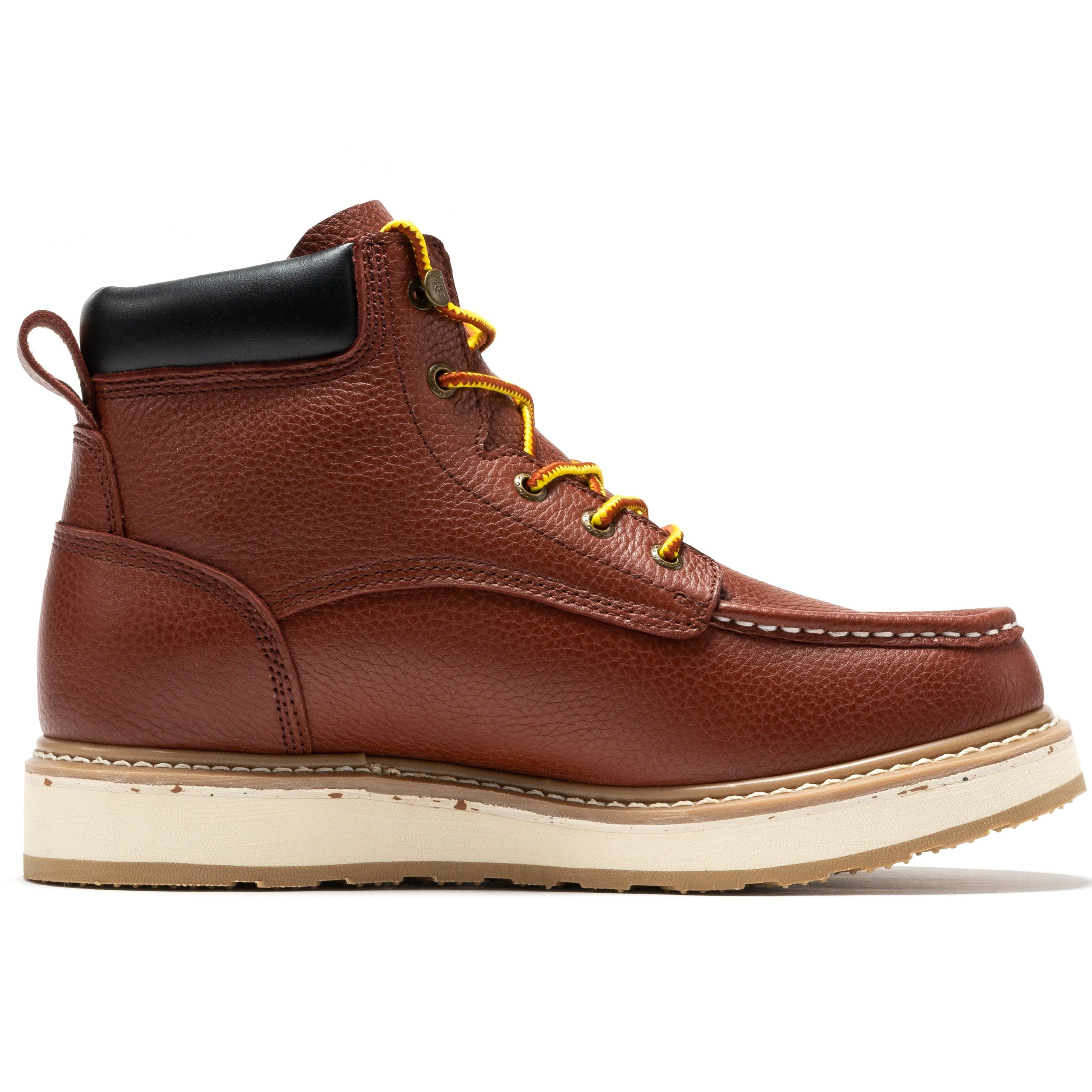 Rockrooster Walker men's 6-inch brown soft toe wedge work boots with sturdy leather construction and rugged design.
