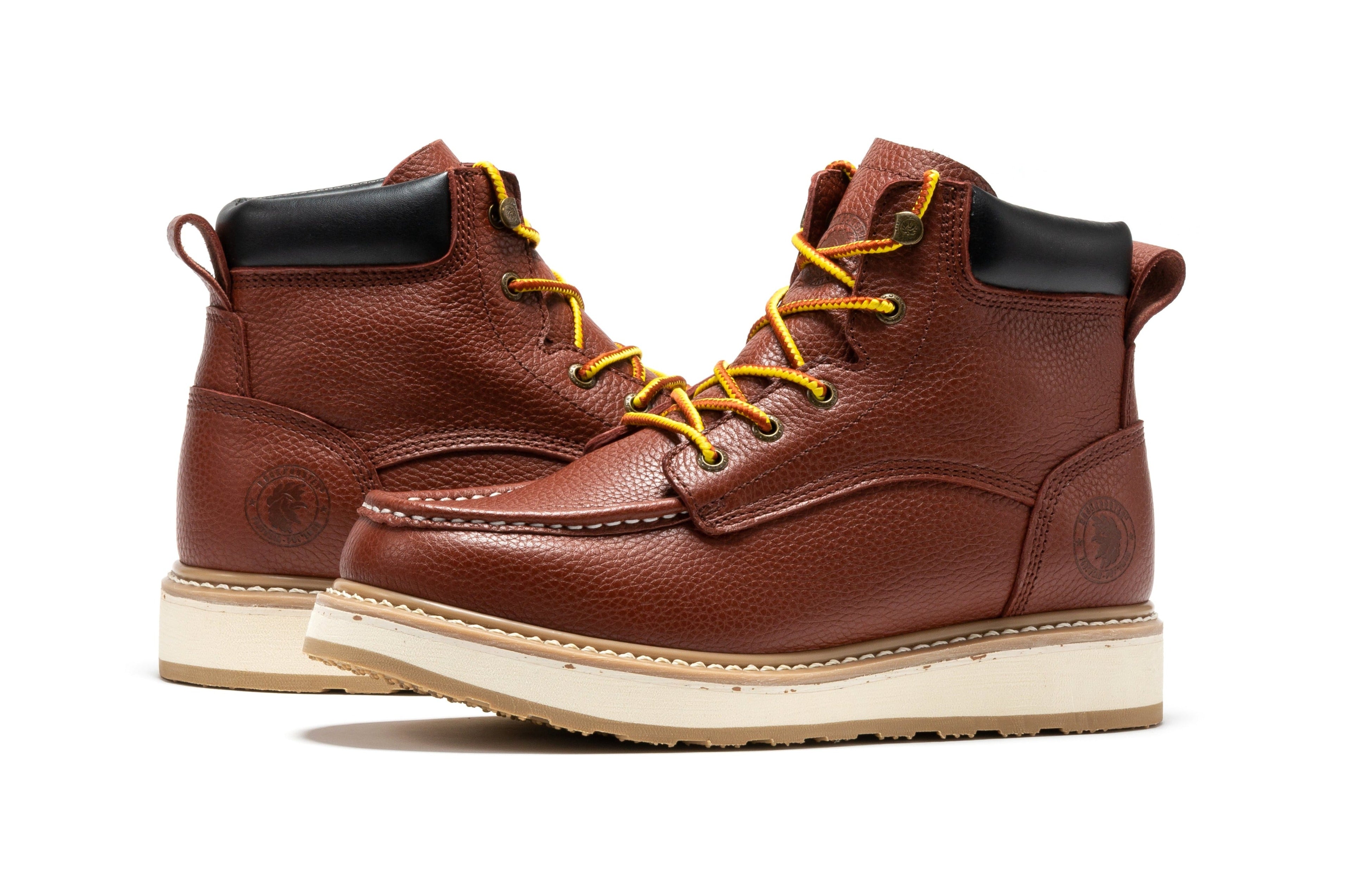 Rockrooster Walker men's 6-inch brown soft toe wedge work boots with sturdy leather and rugged outsole.
