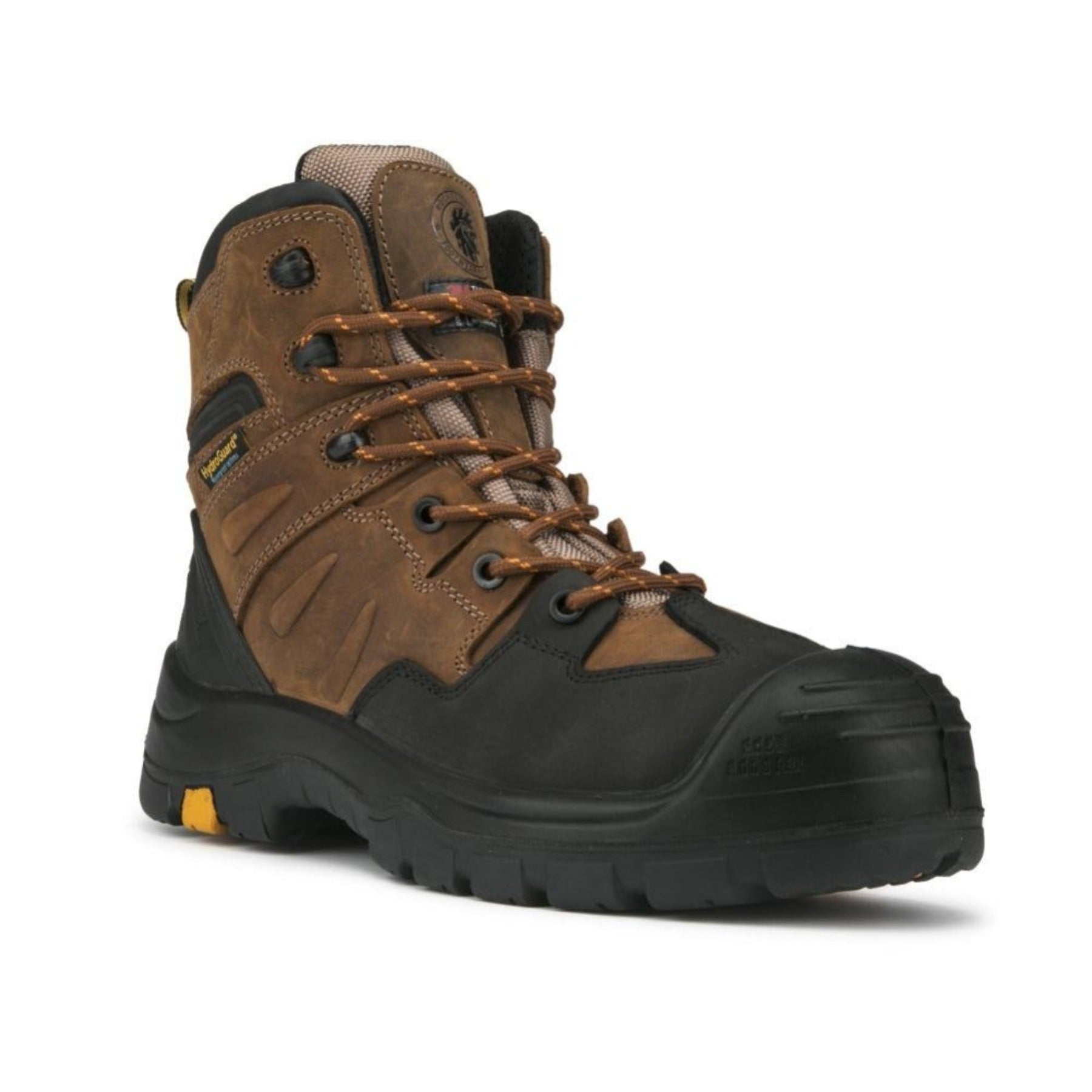 RockRooster Woodland Brown 6-inch waterproof safety toe leather work boots with rugged design and durable construction.
