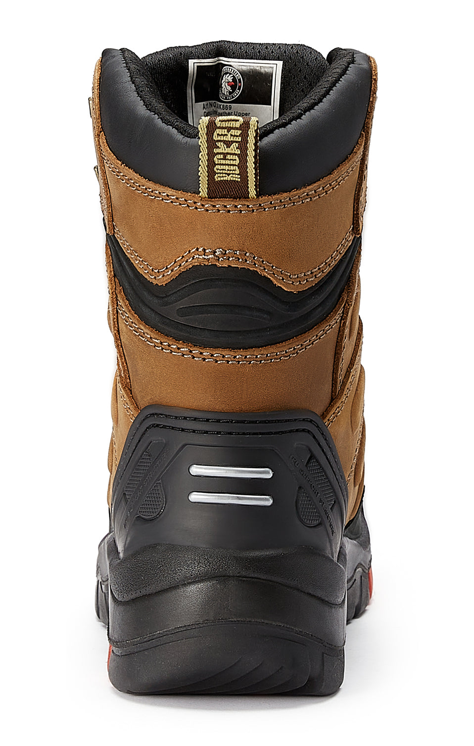 RockRooster Woodland men's 8-inch brown work boots with composite toe, slip-resistant rubber outsole, and electrical hazard protection.