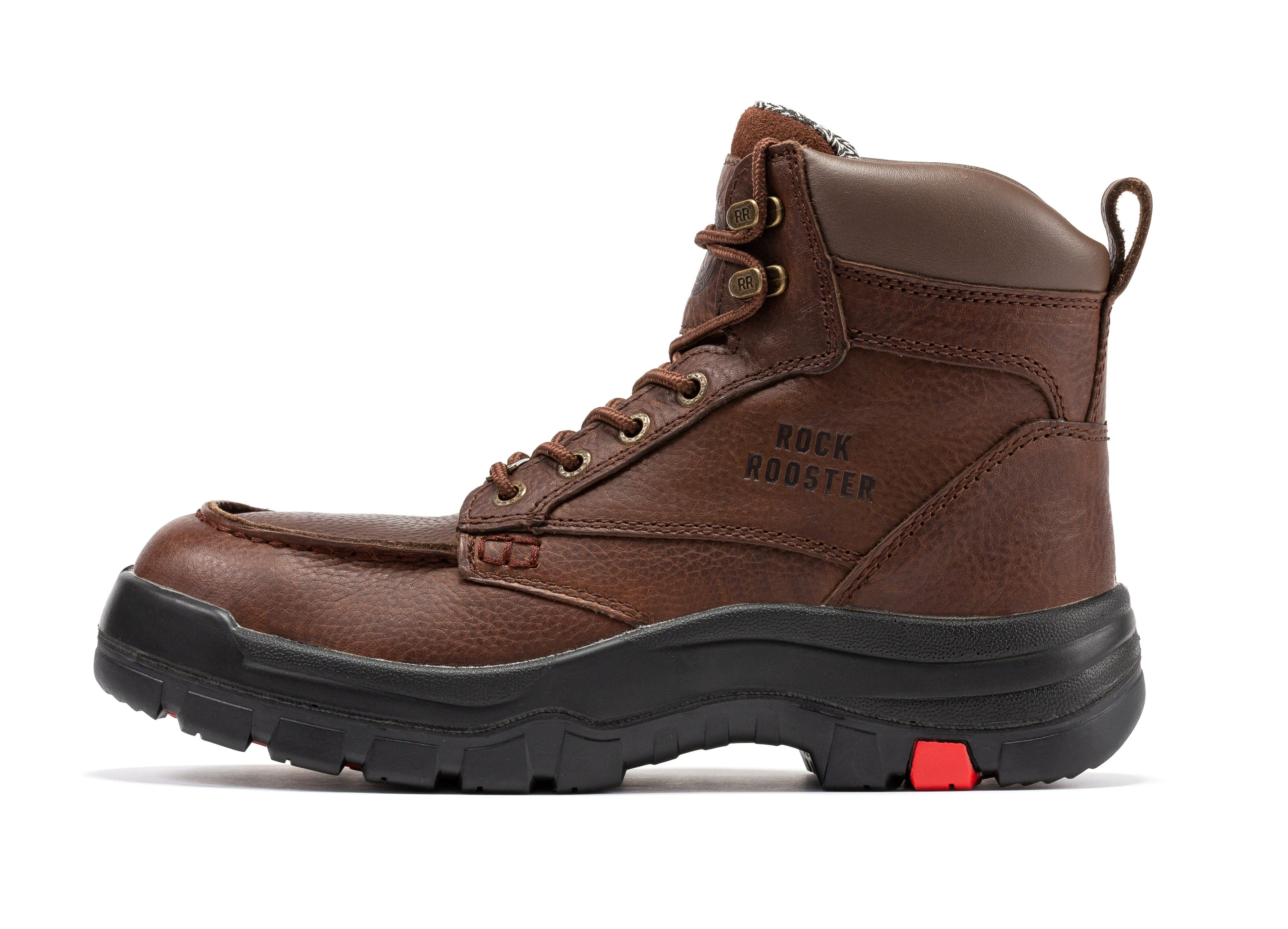 Rock Rooster Zumbro 6-inch wide work boots with soft toe, rubber outsole, EH protection, ASTM 2892 safety features.