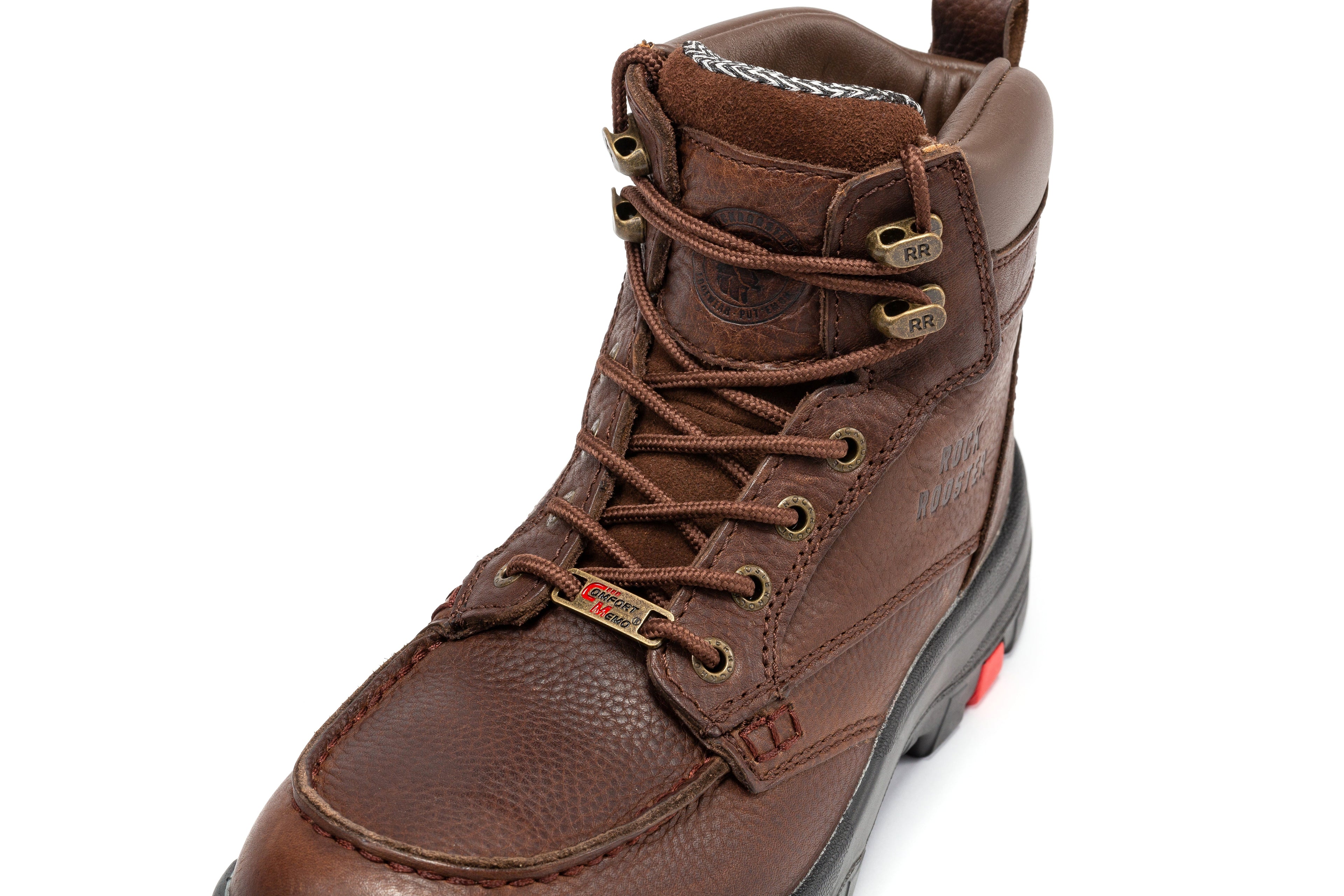 Rock Rooster Zumbro 6-inch work boots with soft toe, rubber outsole, EH protection, ASTM 2892 safety features, in select sizes.