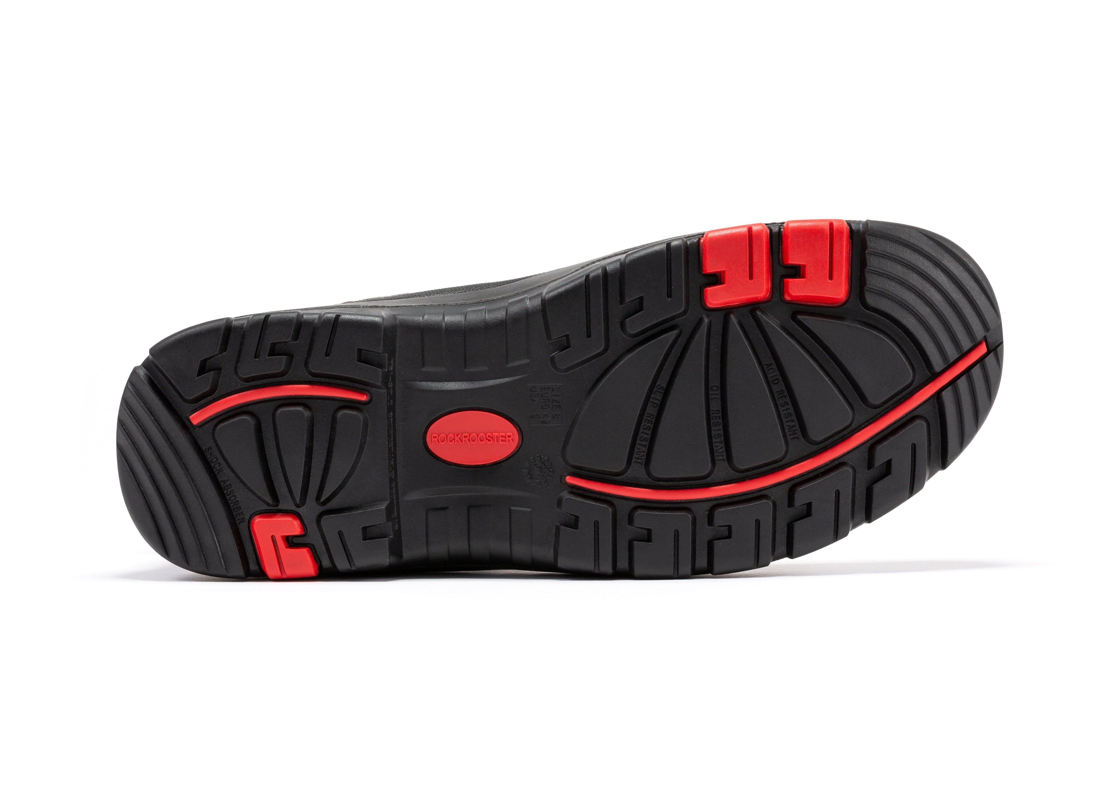 Rock Rooster Zumbro 6-inch work boots featuring wide soft toe, durable rubber outsole, EH protection, ASTM 2892 compliance.
