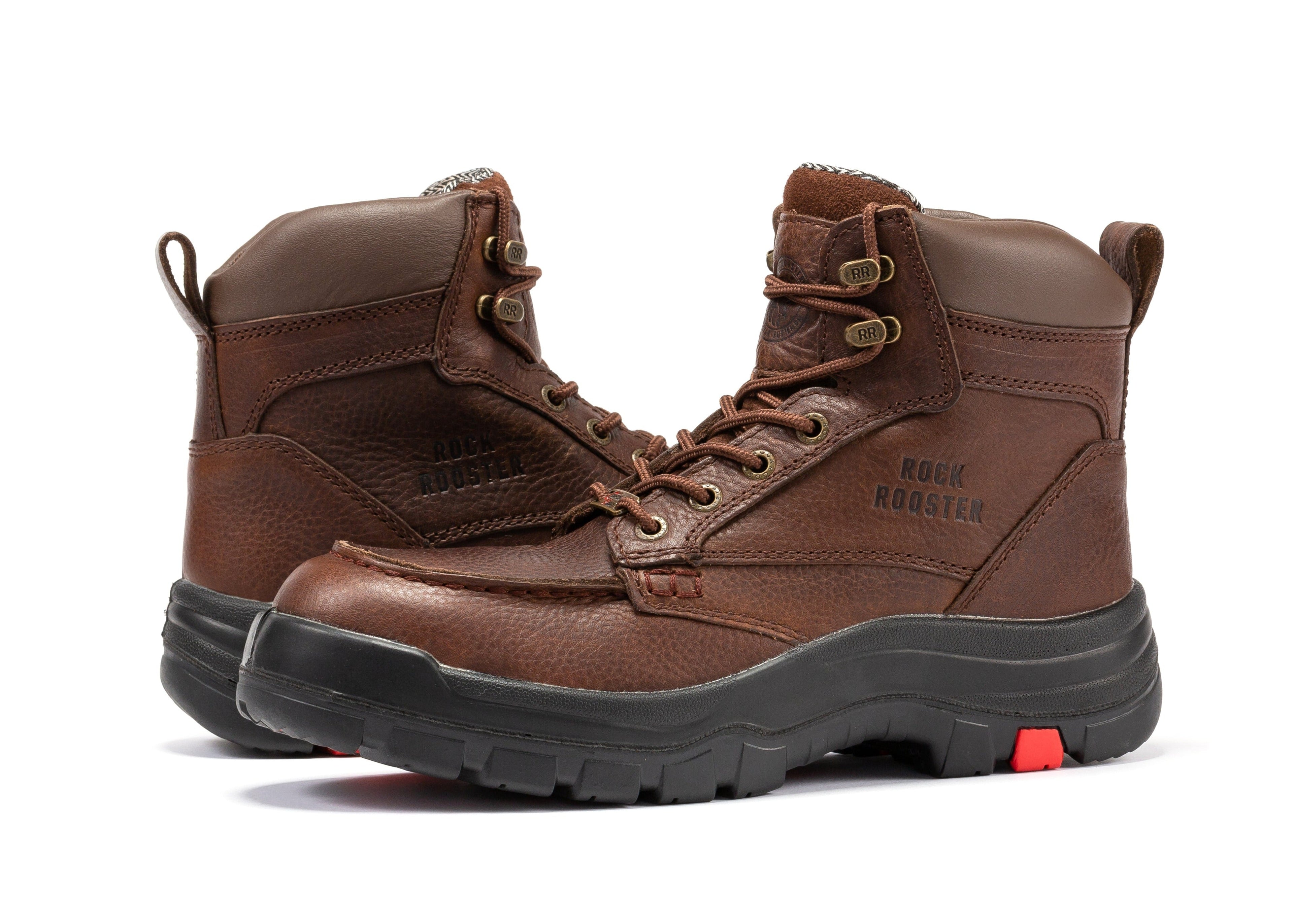 Rockrooster Zumbro 6-inch wide work boots with soft toe, rubber outsole, EH protection, ASTM 2892 safety standards.