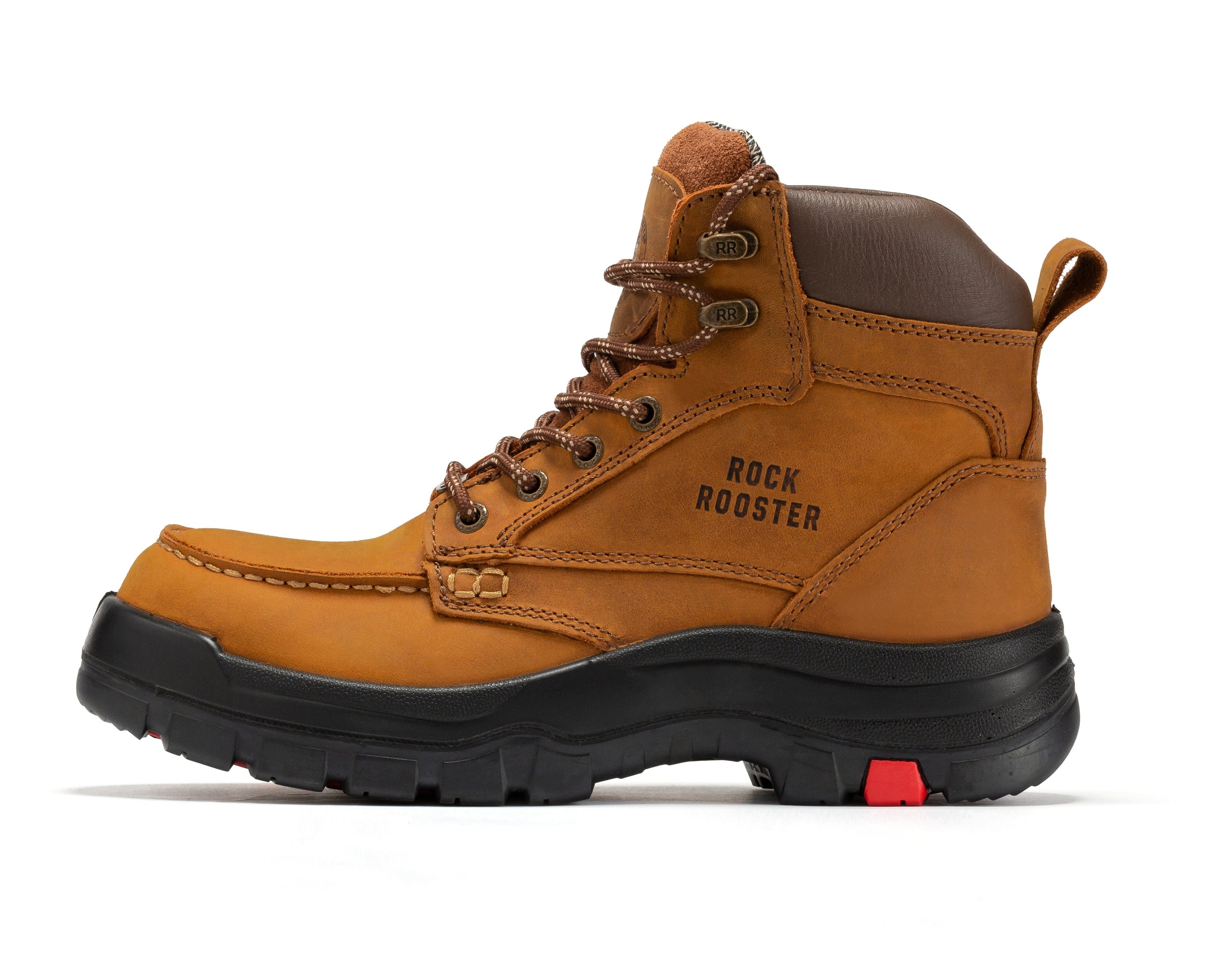 Rockrooster Zumbro 6-inch steel toe work boots with rubber outsole and EH protection, ASTM 2413 rated for safety and durability.