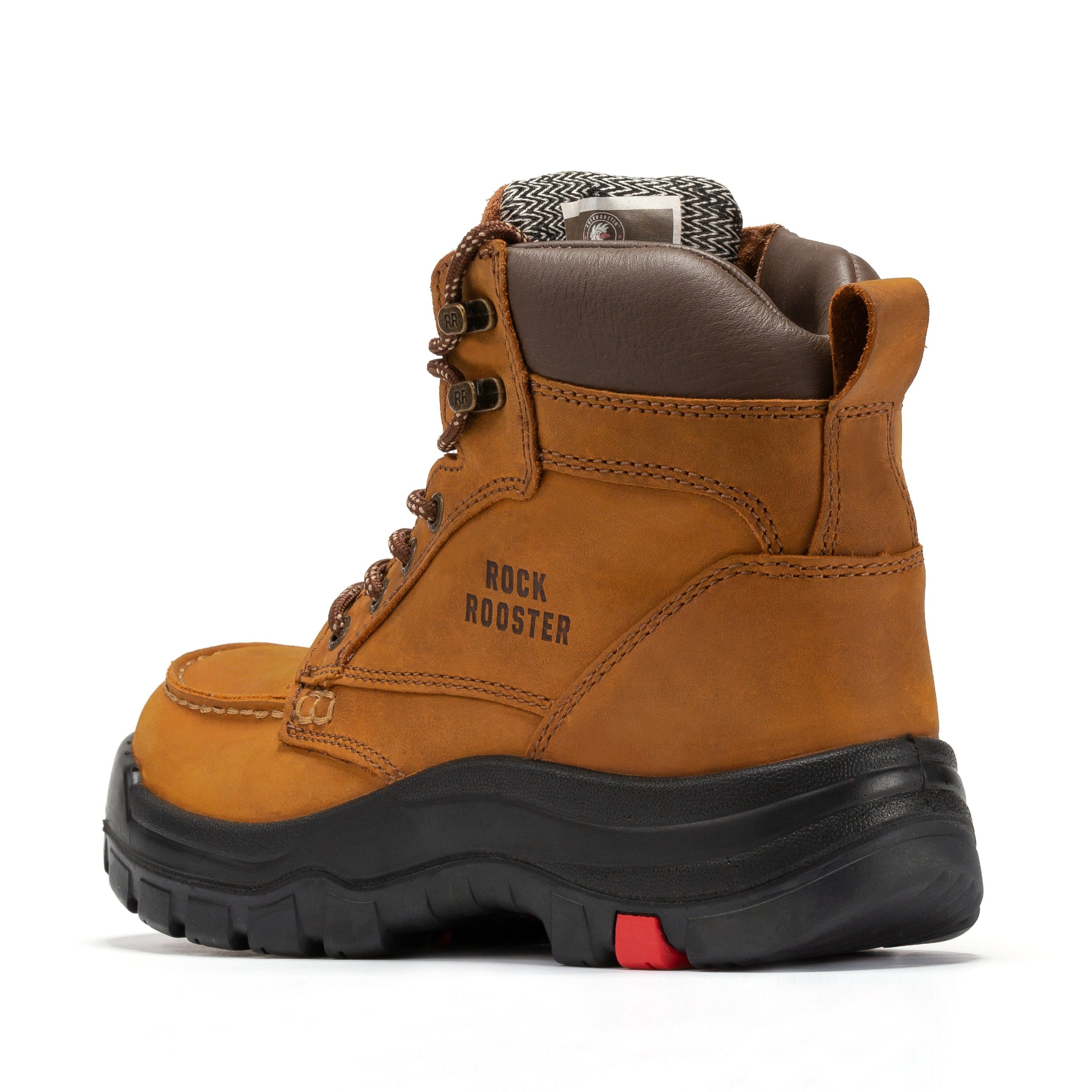 Rockrooster Zumbro 6-inch steel toe work boots with rubber outsole and EH protection, ASTM 2413 rated, size selection.
