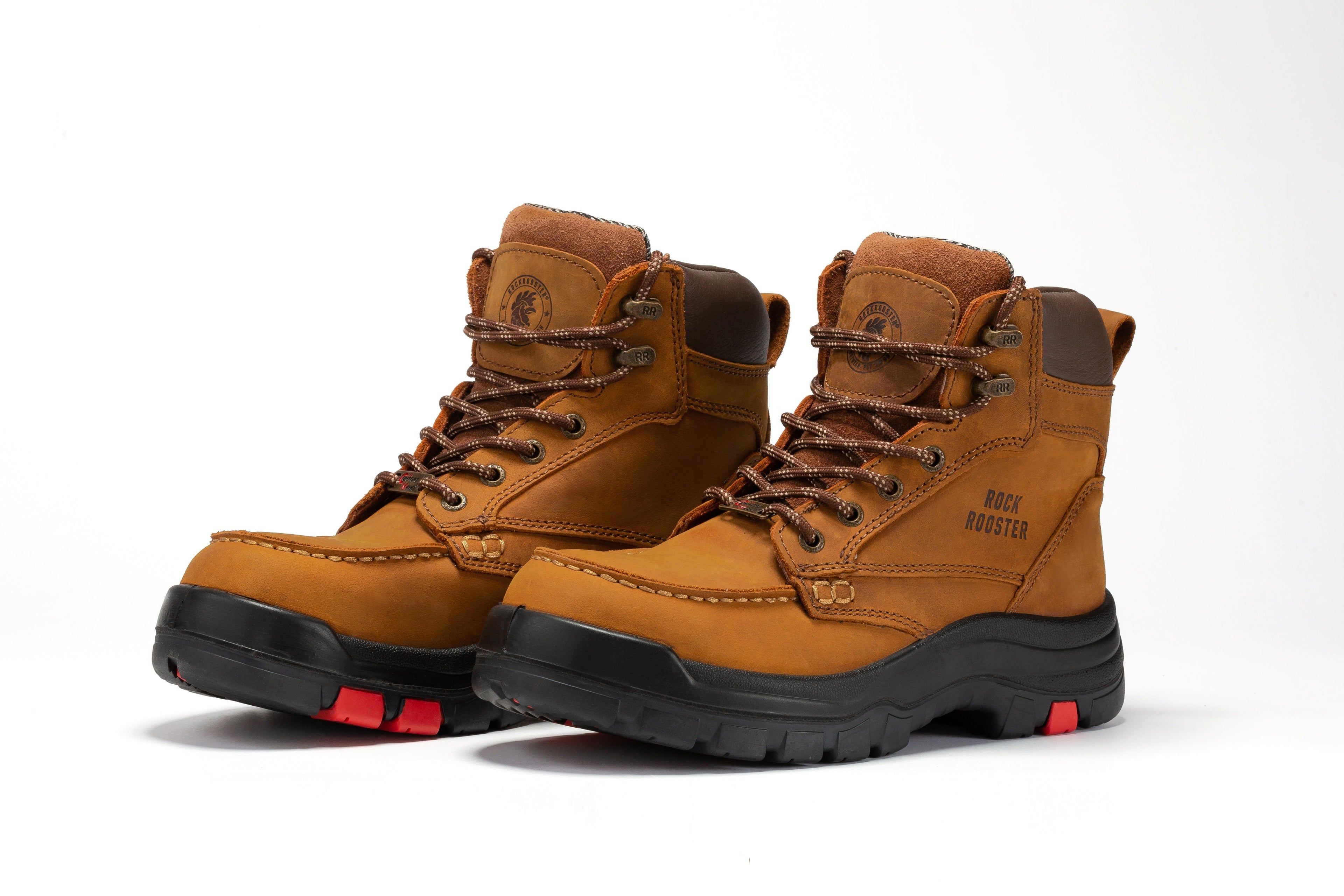 RockRooster Zumbro 6-inch steel toe work boots with rubber outsole and EH protection, ASTM 2413 safety standards.