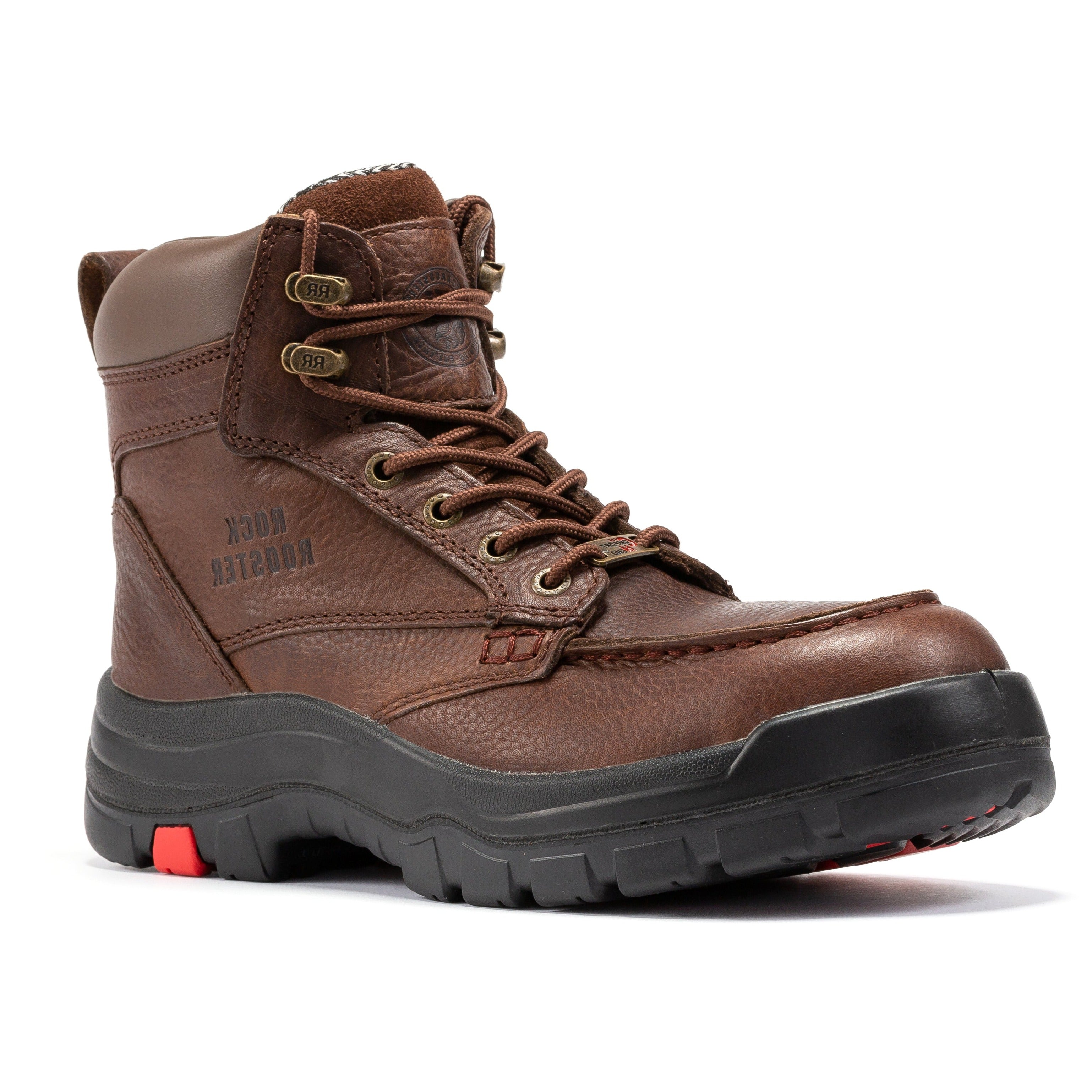 Rockrooster Zumbro 6-inch steel toe waterproof work boots with rubber outsole and EH protection, ASTM 2413 compliant.