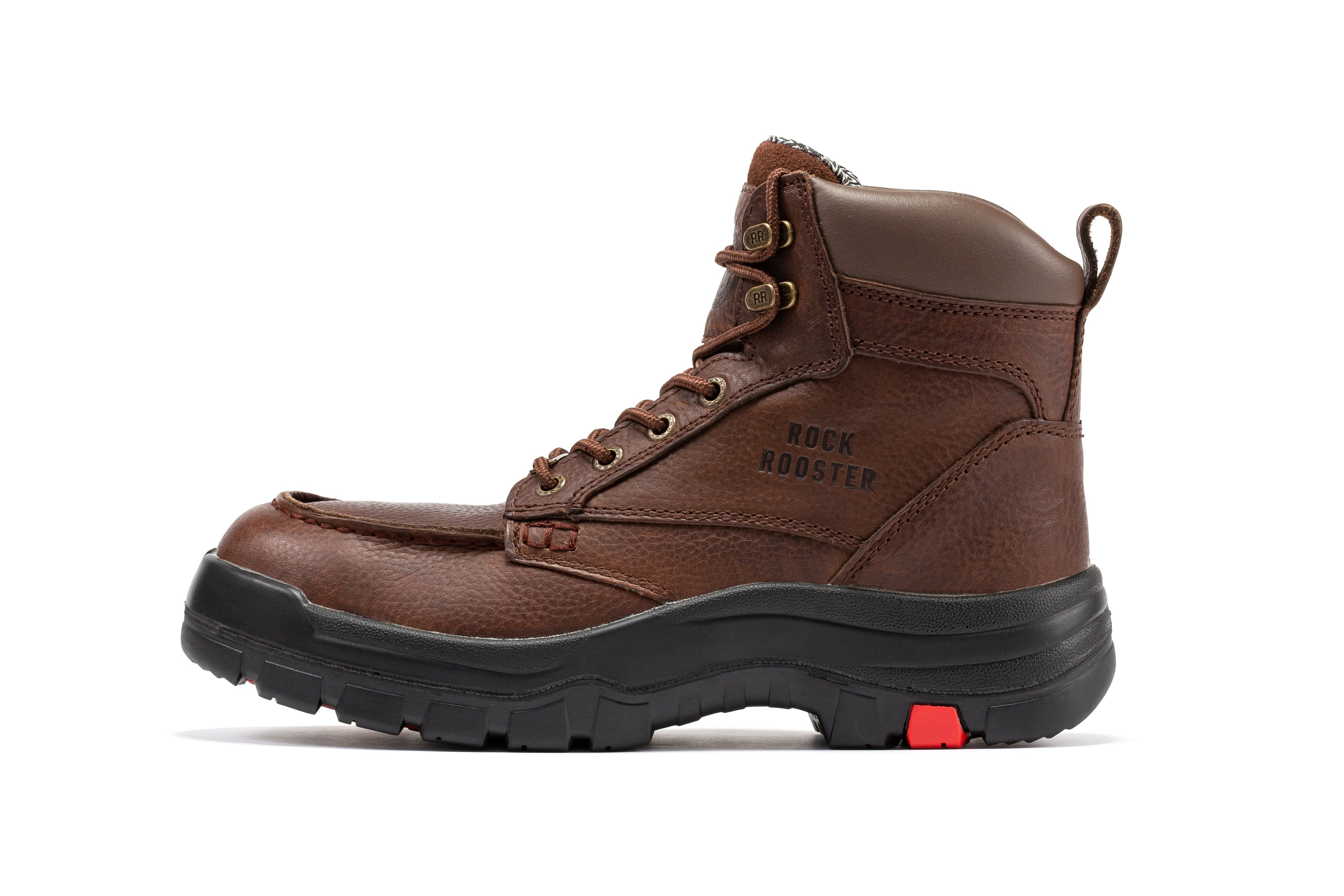 Rockrooster Zumbro 6-inch steel toe waterproof work boots with rubber outsole and EH protection, ASTM 2413 compliant.