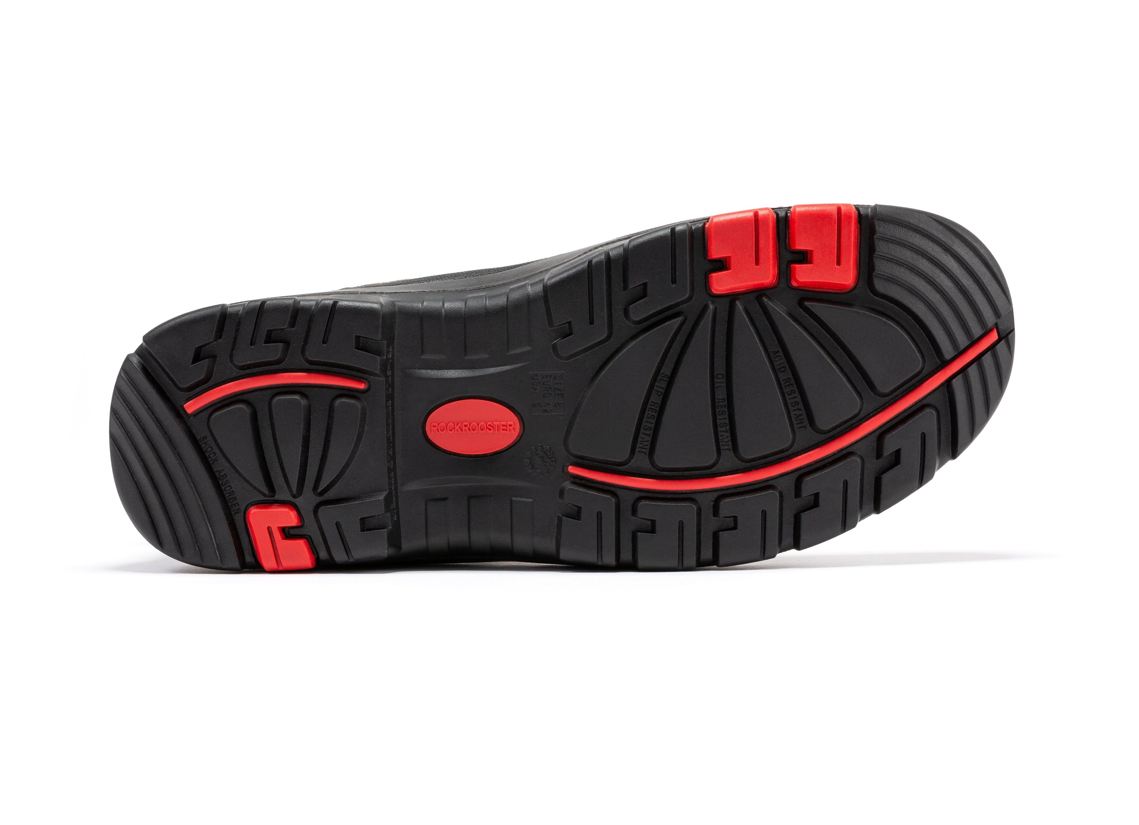 Rockrooster Zumbro waterproof steel toe work boots with rubber outsole and EH protection, available in select sizes.