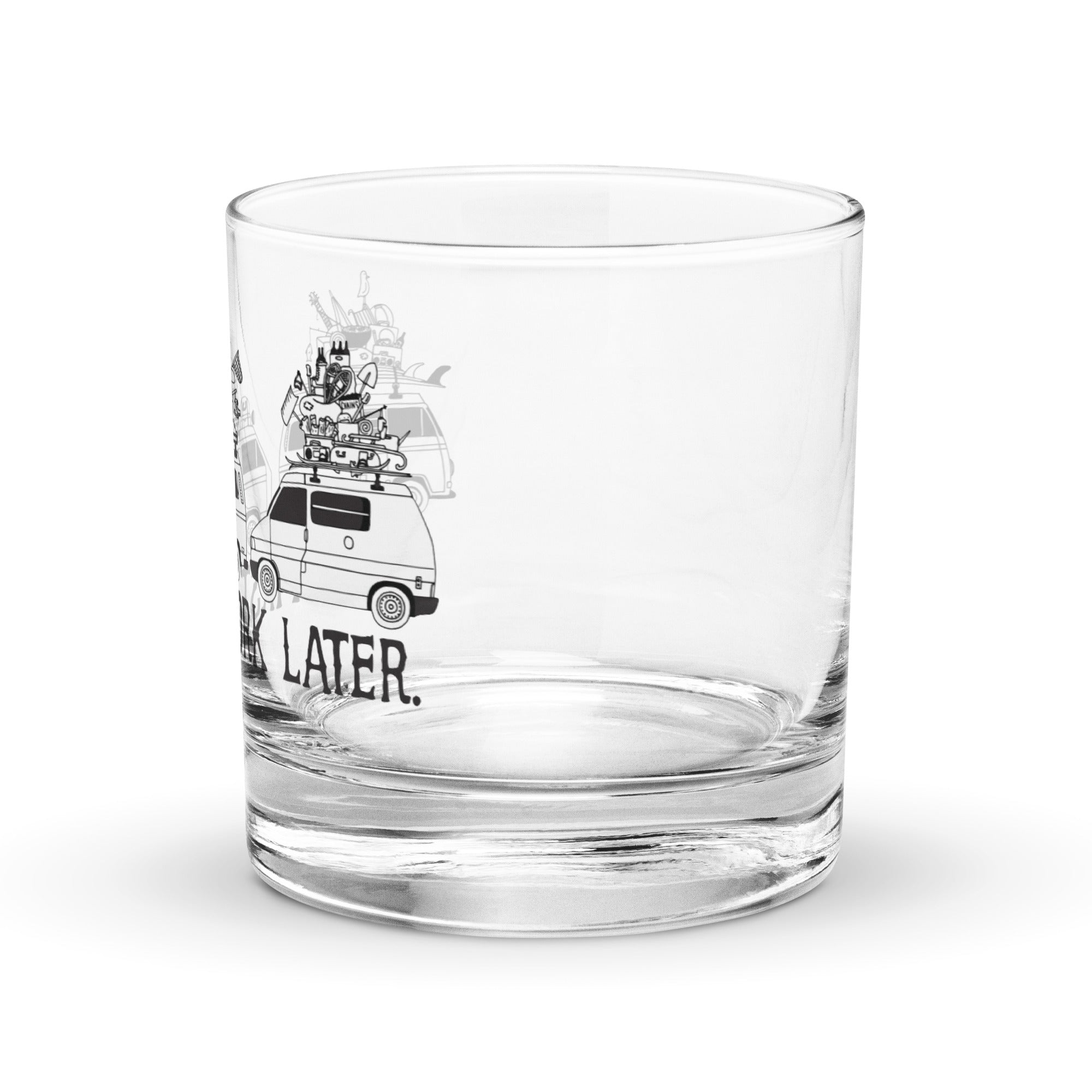 Camp First, Work Later Van Line-Up Rocks Glass - OVERLANDERS Outfitter