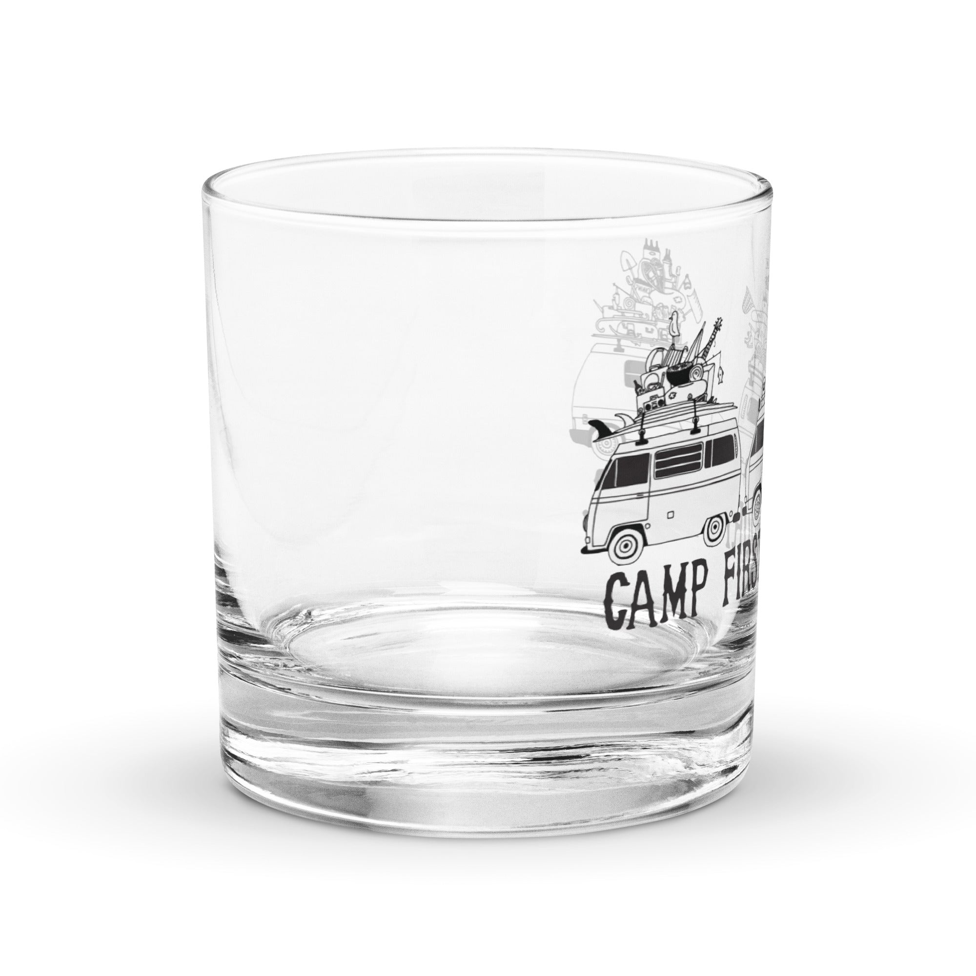 Camp First, Work Later Van Line-Up Rocks Glass - OVERLANDERS Outfitter