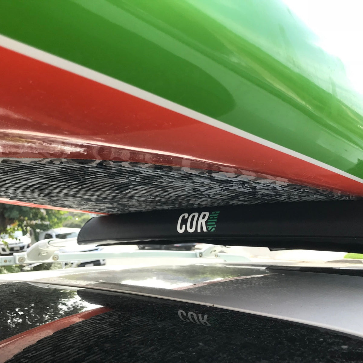 COR Surf Aero Roof Rack Pads with straps for large aero bars, available in 19" or 28" lengths, designed for vehicle roof rack accessories.