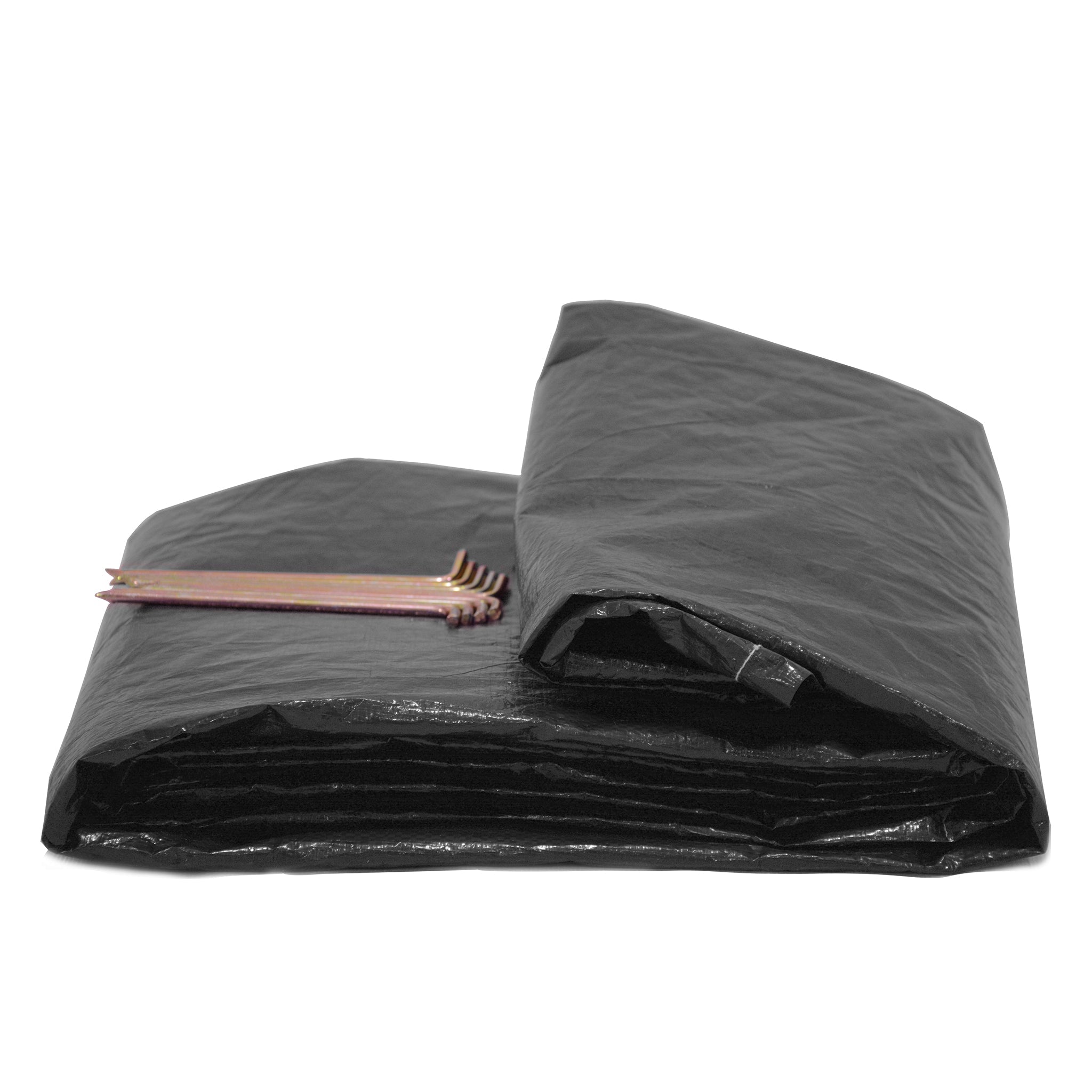 White Duck Outdoors 10x14 Prota Ground Tarp tent groundsheet with stakes, durable outdoor camping accessory on natural terrain.