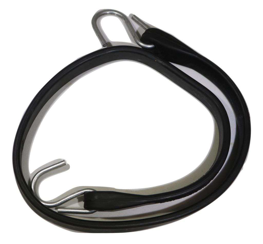 Set of 50 rubber tarp straps with crimped S-hooks for flatbed use, durable and adjustable from RatchetStrap.Com