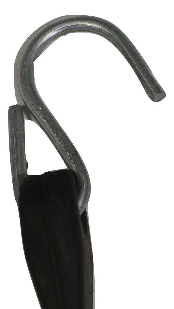 Set of 50 flatbed rubber tarp straps with crimped S-hooks from RatchetStrap.Com, available in various lengths for secure fastening.