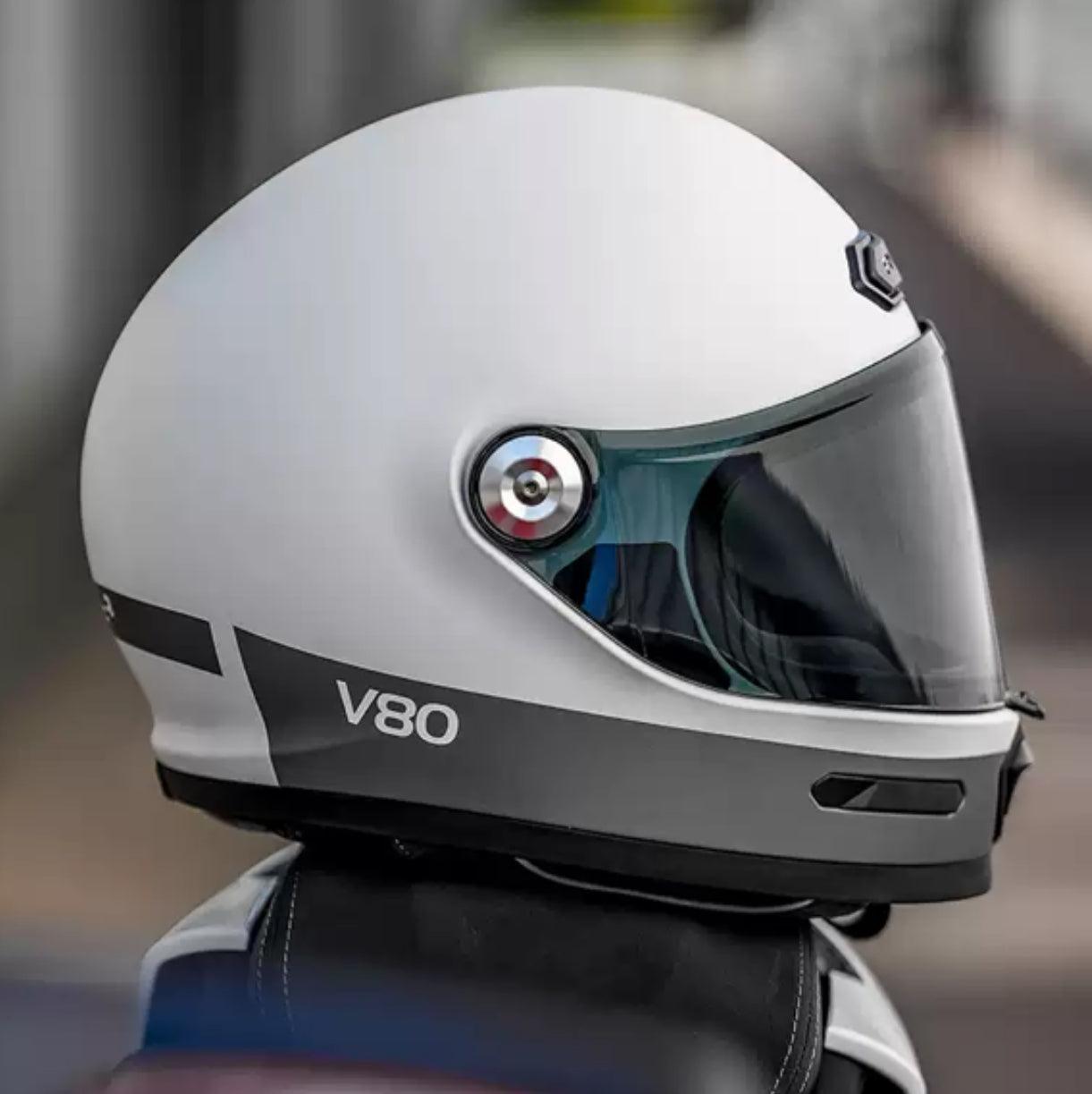 Full view of RYMIC™ V80 full face helmet by Bean's Moto Booth, featuring a sleek design and secure chin strap.