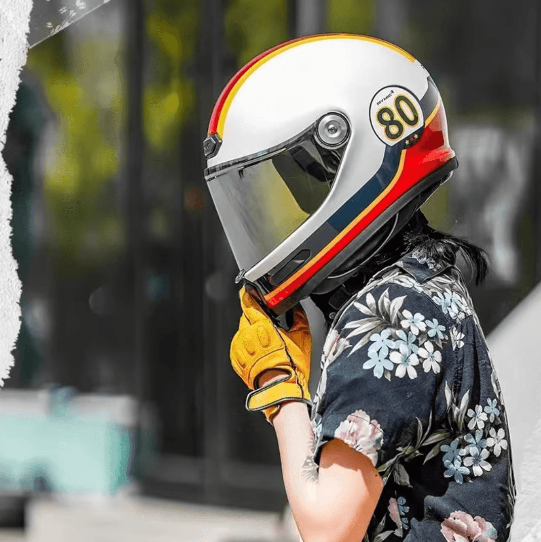 RYMIC™ V80 full face helmet by Bean's Moto Booth, black with ventilation vents, adjustable strap, and clear visor for motorcycle riding.