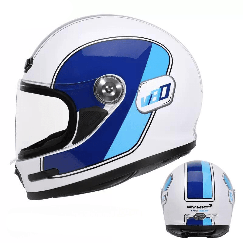 Full face RYMIC™ V80 helmet by Bean's Moto Booth, shown in black with adjustable chin strap and aerodynamic design.