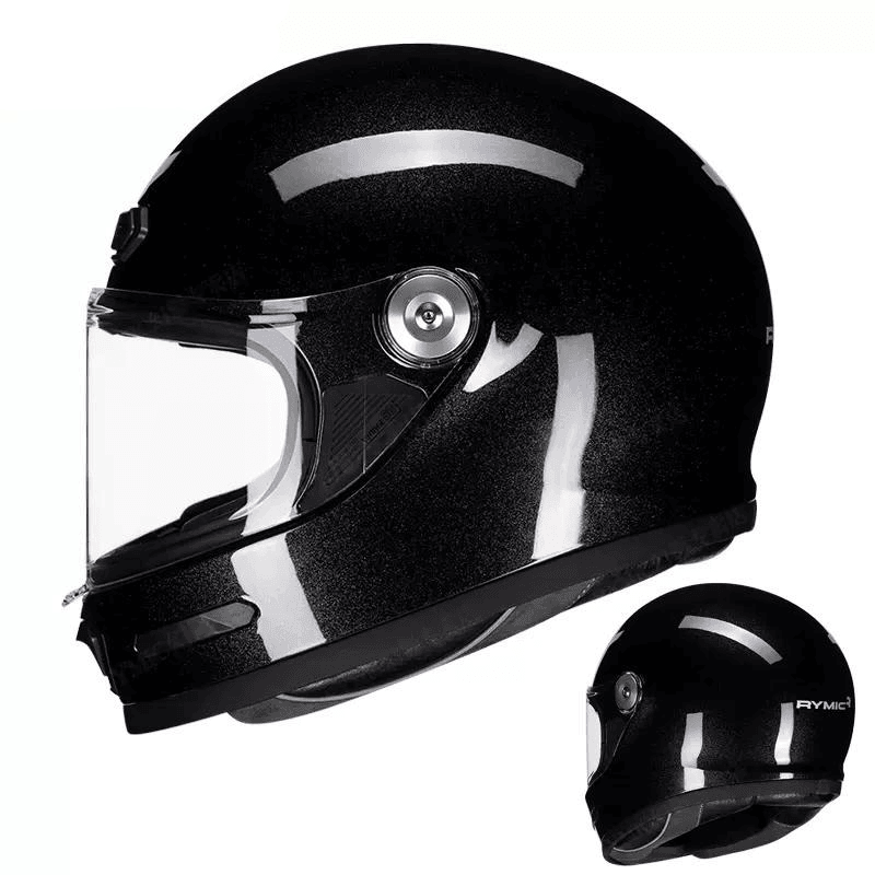 RYMIC™ V80 full face helmet by Bean's Moto Booth, shown in black with clear visor and aerodynamic design.