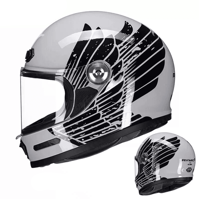 RYMIC™ V80 full face helmet with sleek design, black color, and adjustable straps, ideal for motorcycle safety and riding comfort.