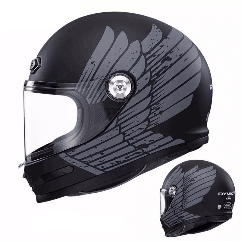RYMIC™ V80 full face helmet from Bean's Moto Booth, showing the black helmet with clear visor and ventilation vents.