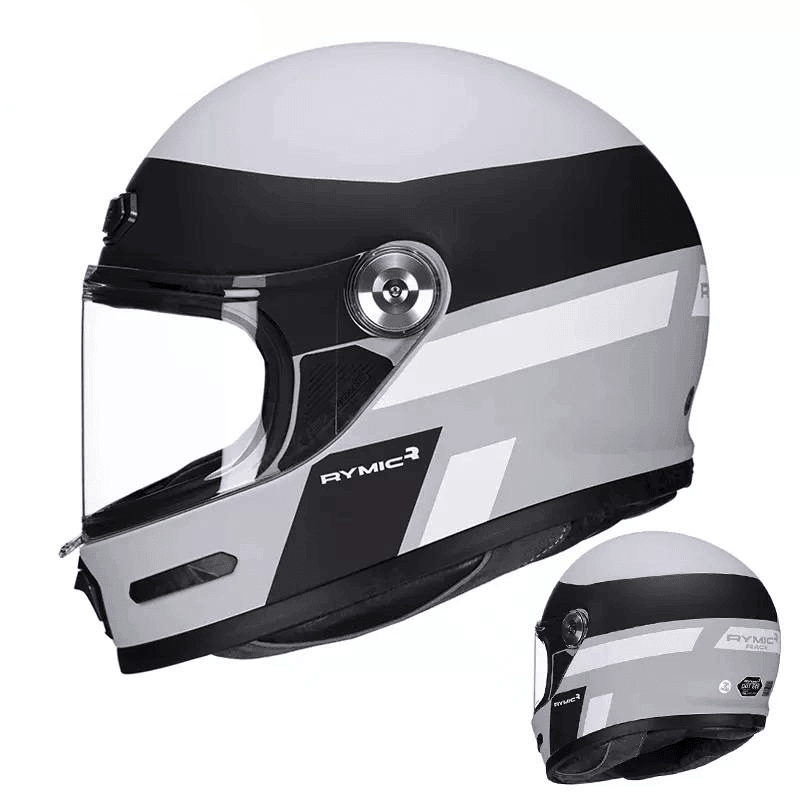 RYMIC™ V80 full face helmet in black with tinted visor, designed for safety and comfort, by Bean's Moto Booth.