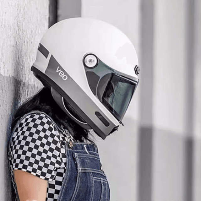 RYMIC™ V80 full face motorcycle helmet by Bean's Moto Booth, showing a sleek black design with adjustable visor and ventilation.