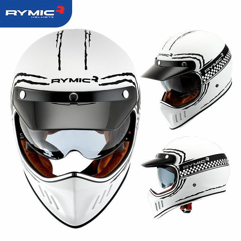 Vintage RYMIC™ full face helmet by Bean's Moto Booth, featuring a classic design and secure strap for motorcycle safety.