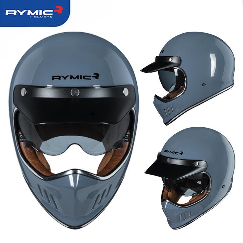 RYMIC™ Vintage Full Face Helmet by Bean's Moto Booth, shown in classic design with adjustable strap and ventilation features.