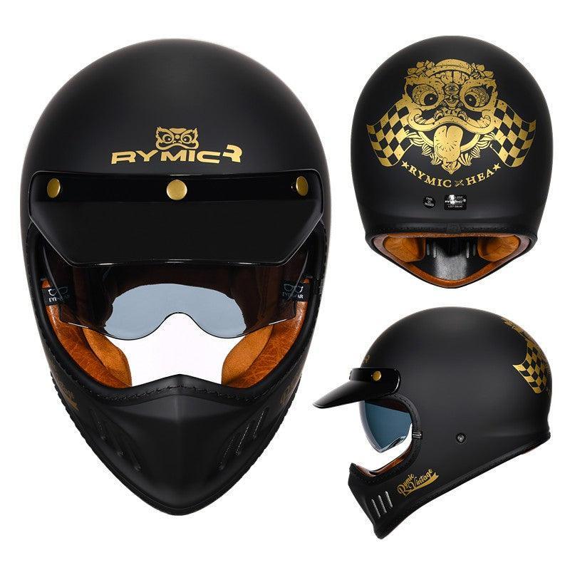 Vintage full face motorcycle helmet by Bean's Moto Booth, RYMIC™ brand, featuring a classic design with a secure chin strap.