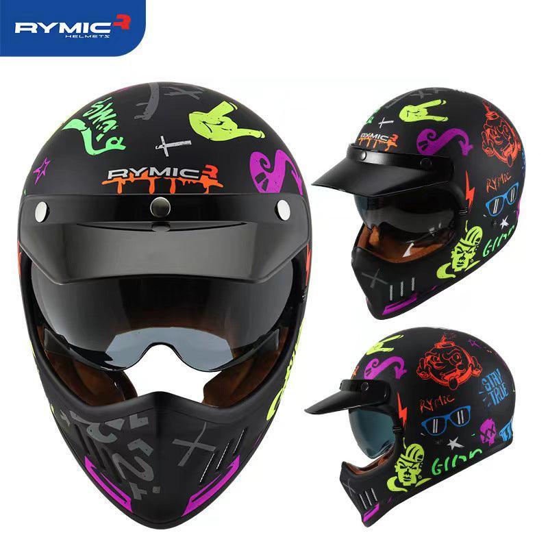 Vintage full face helmet from RYMIC™ by Bean's Moto Booth, featuring a classic design and secure chin strap.