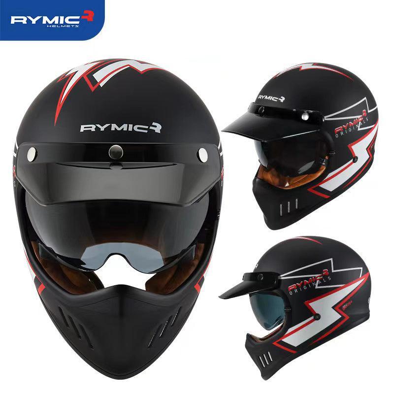 RYMIC™ Vintage Full Face Helmet by Bean's Moto Booth showing a classic black full face motorcycle helmet with a smooth finish.