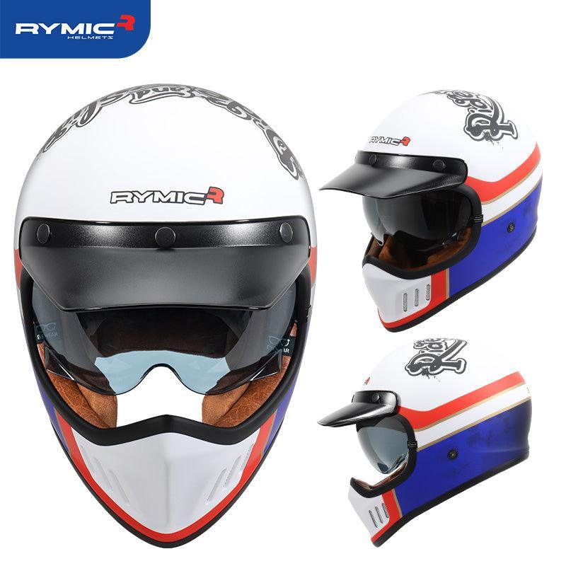 Vintage full face helmet by Bean's Moto Booth with a retro design, featuring a sleek shell and adjustable strap for motorcycle riding.