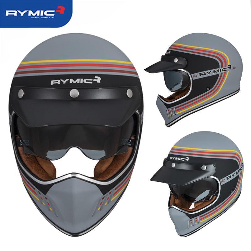 RYMIC™ Vintage Full Face Helmet by Bean's Moto Booth, showing a classic motorcycle helmet with retro styling and secure chin strap.