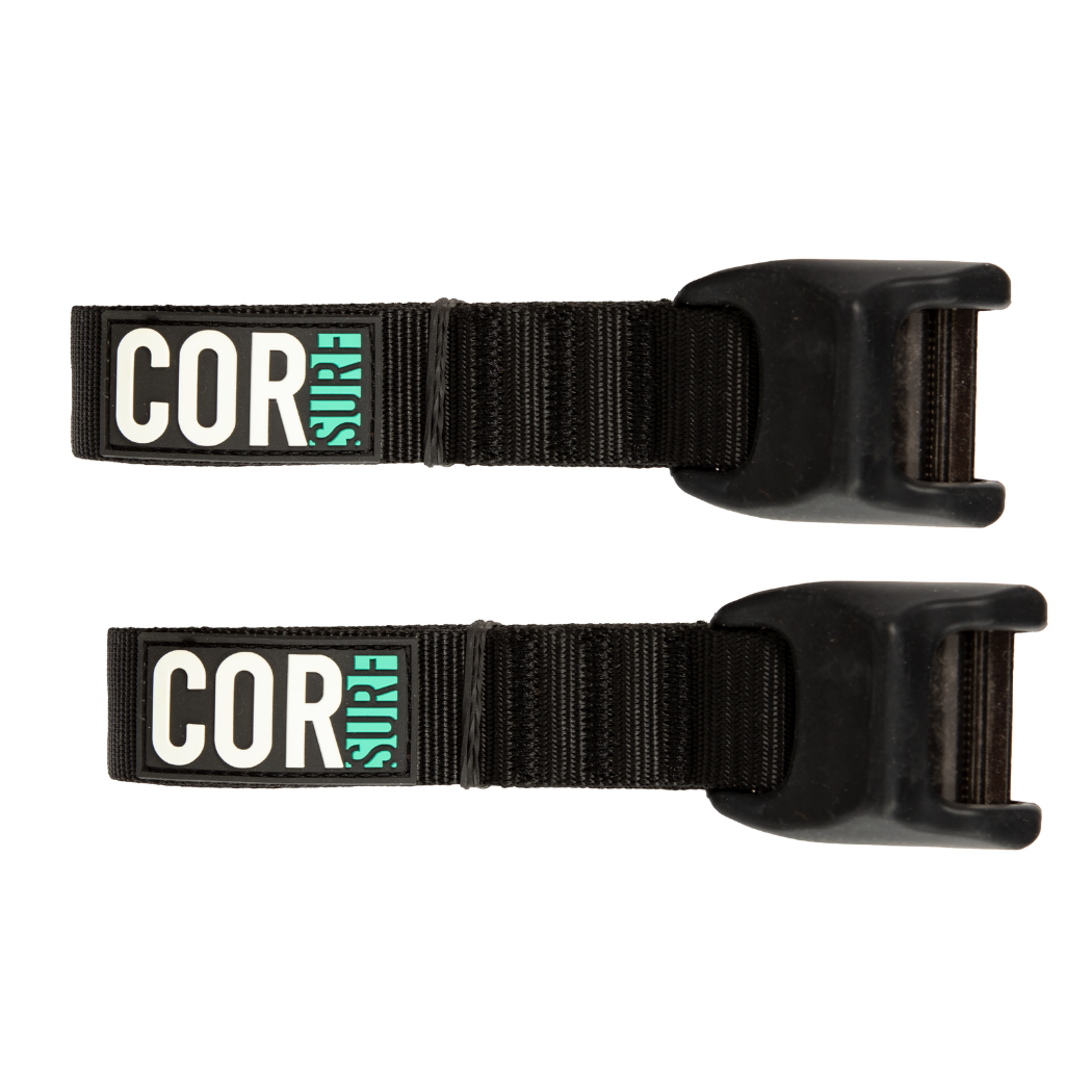 Cor Surf scratch-resistant silicone tie-down straps in 10 and 15 feet, designed for secure, durable cargo fastening.