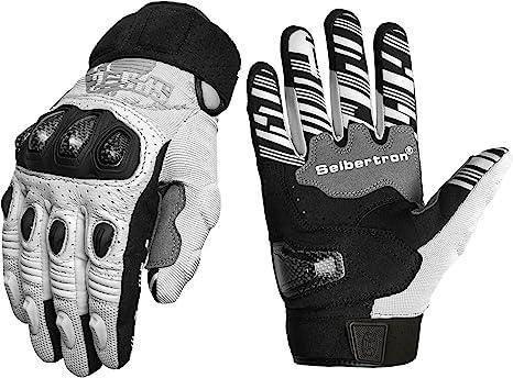 Seibertron™ SPS-2 carbon fiber touchscreen motorcycle gloves with black design, textured palm, and secure wrist closure.