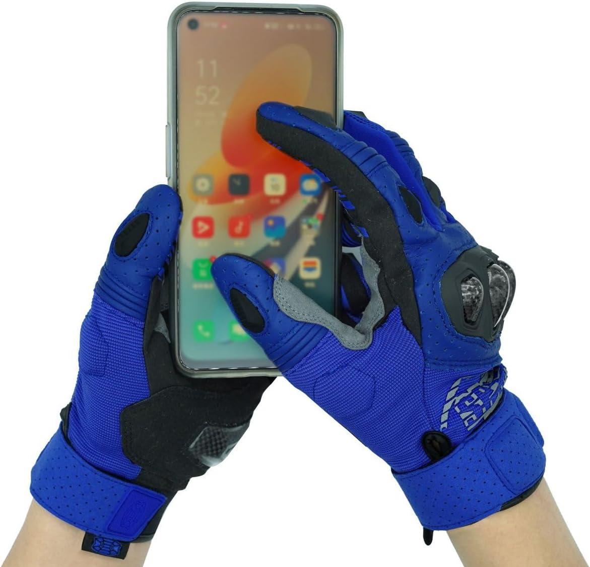 Seibertron SPS-2 carbon fiber touchscreen motorcycle gloves by Bean's Moto Booth, black gloves with reinforced knuckles and grip features.