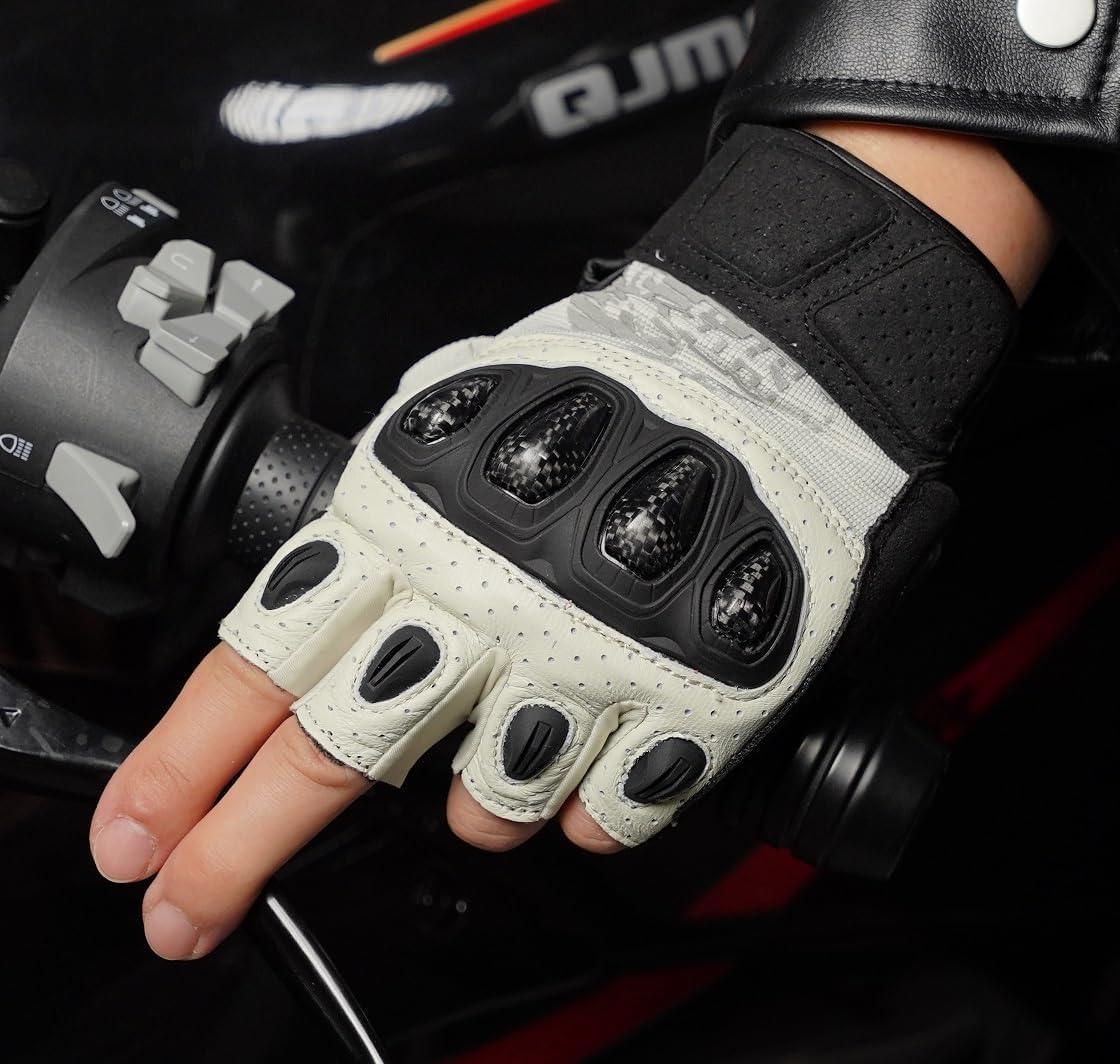 Seibertron™ SPS-5 carbon fiber half-finger motorcycle gloves with black and gray design, lightweight protective riding gear.